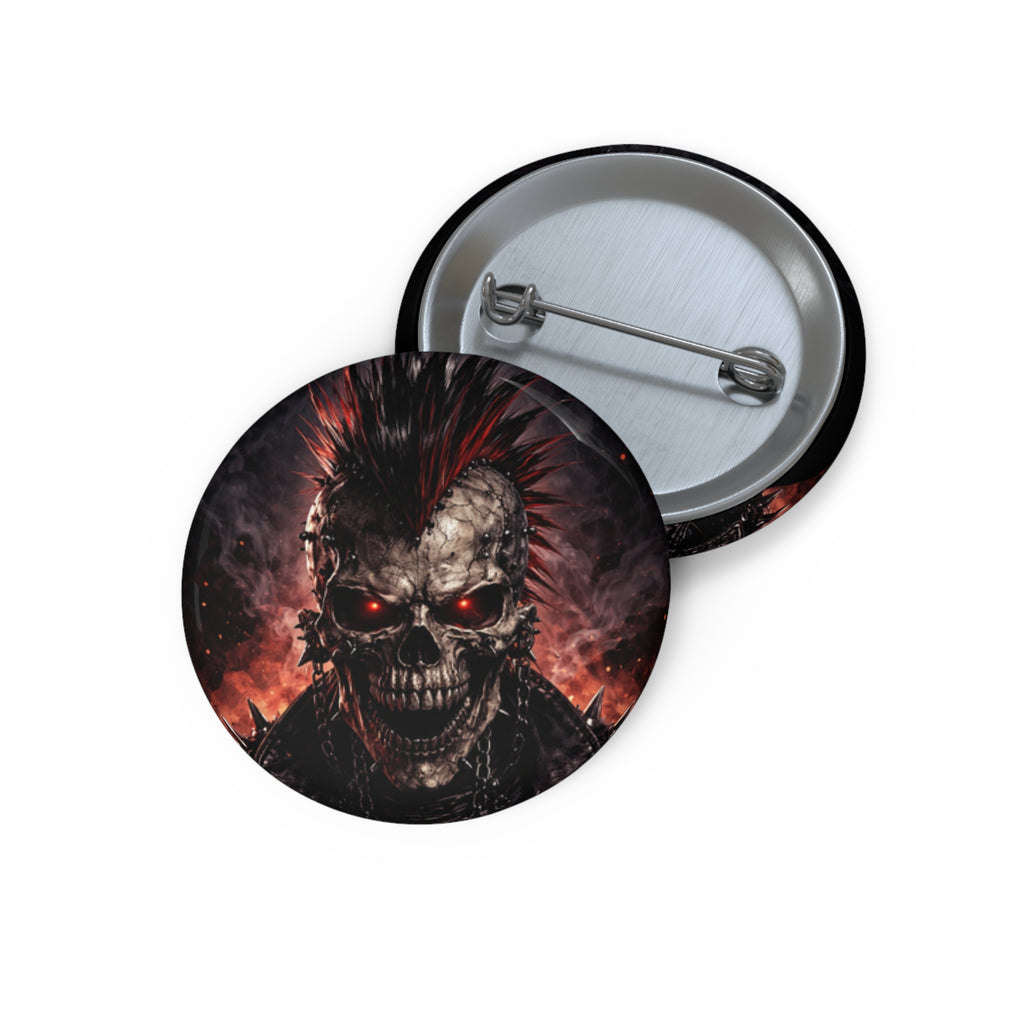 Skull Punk Button Pin — Fiery Red-Eyed Horror Badge