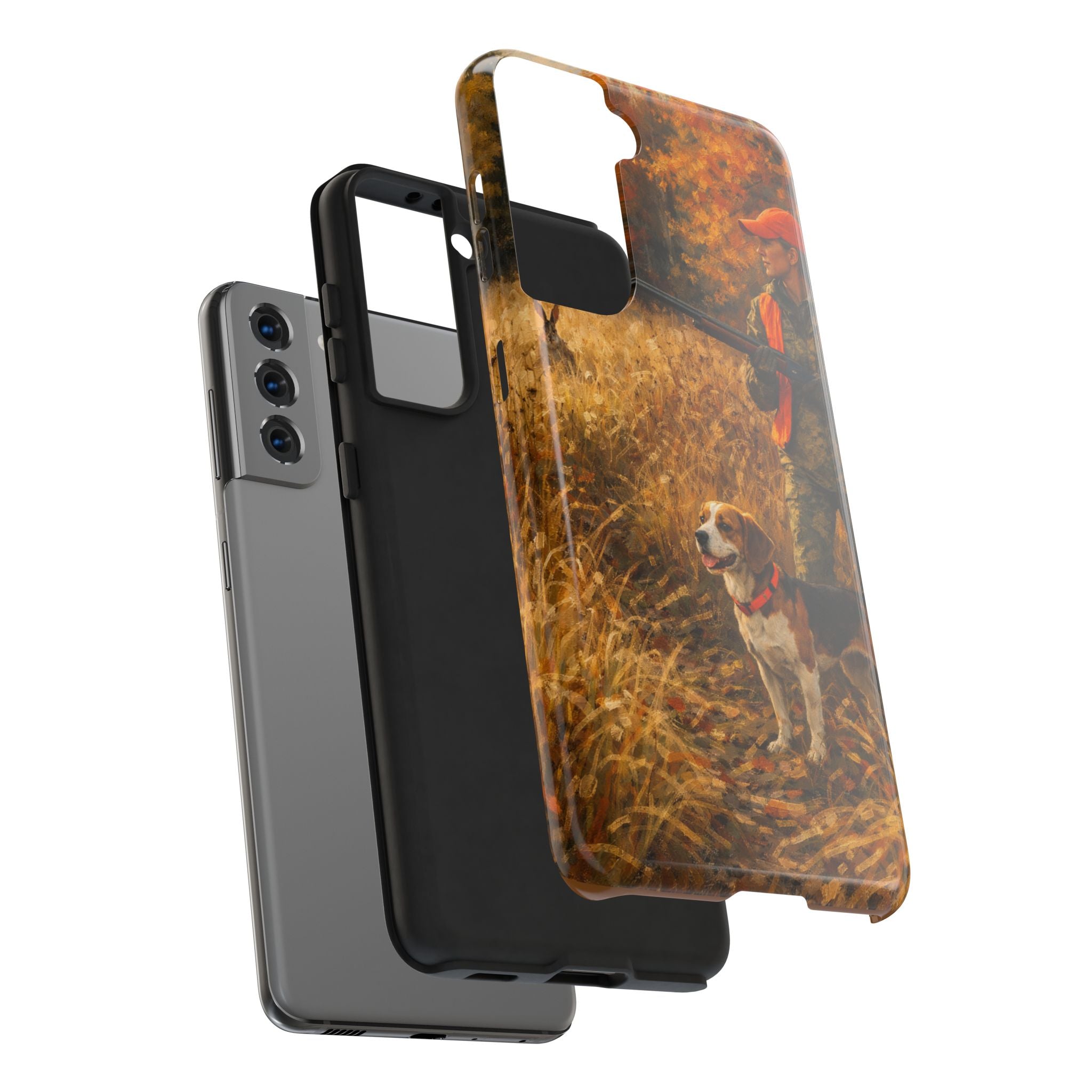 Hunting Scene Tough Phone Case — Hunter & Beagle Autumn Field Protective Cover