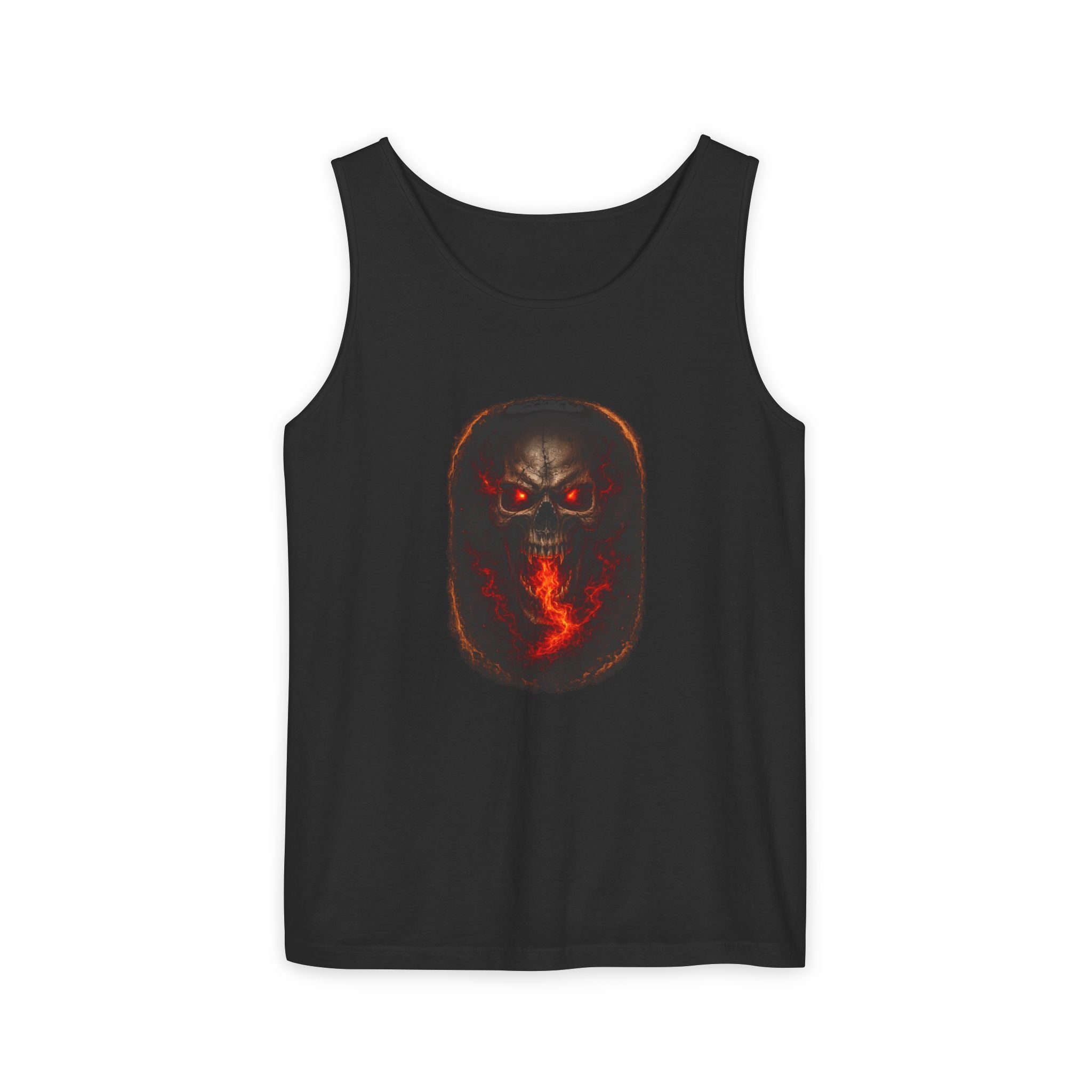 Demon Skull Flame Tank Top — Horror Graphic Summer Tee