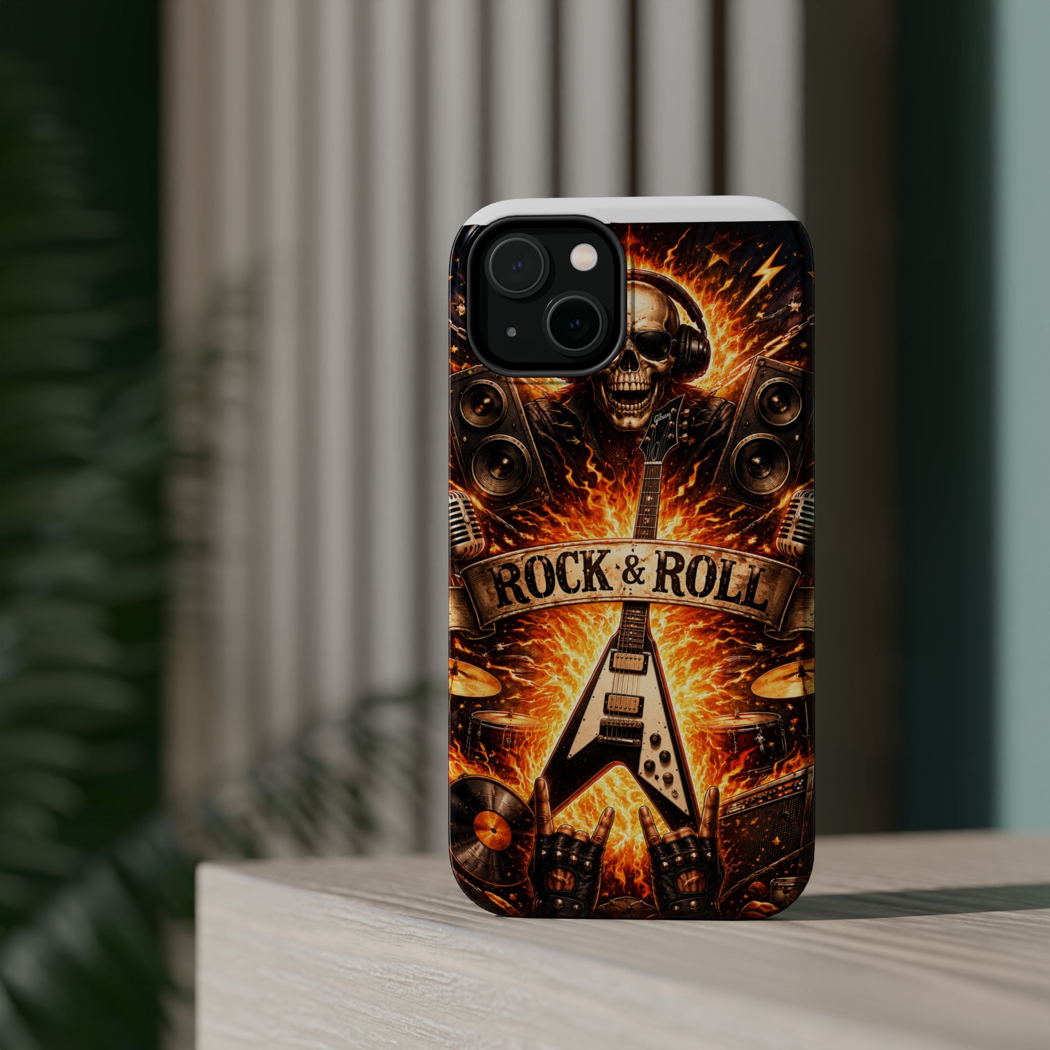 Rock & Roll Skull Guitar Phone Case — Magnetic Impact-Resistant