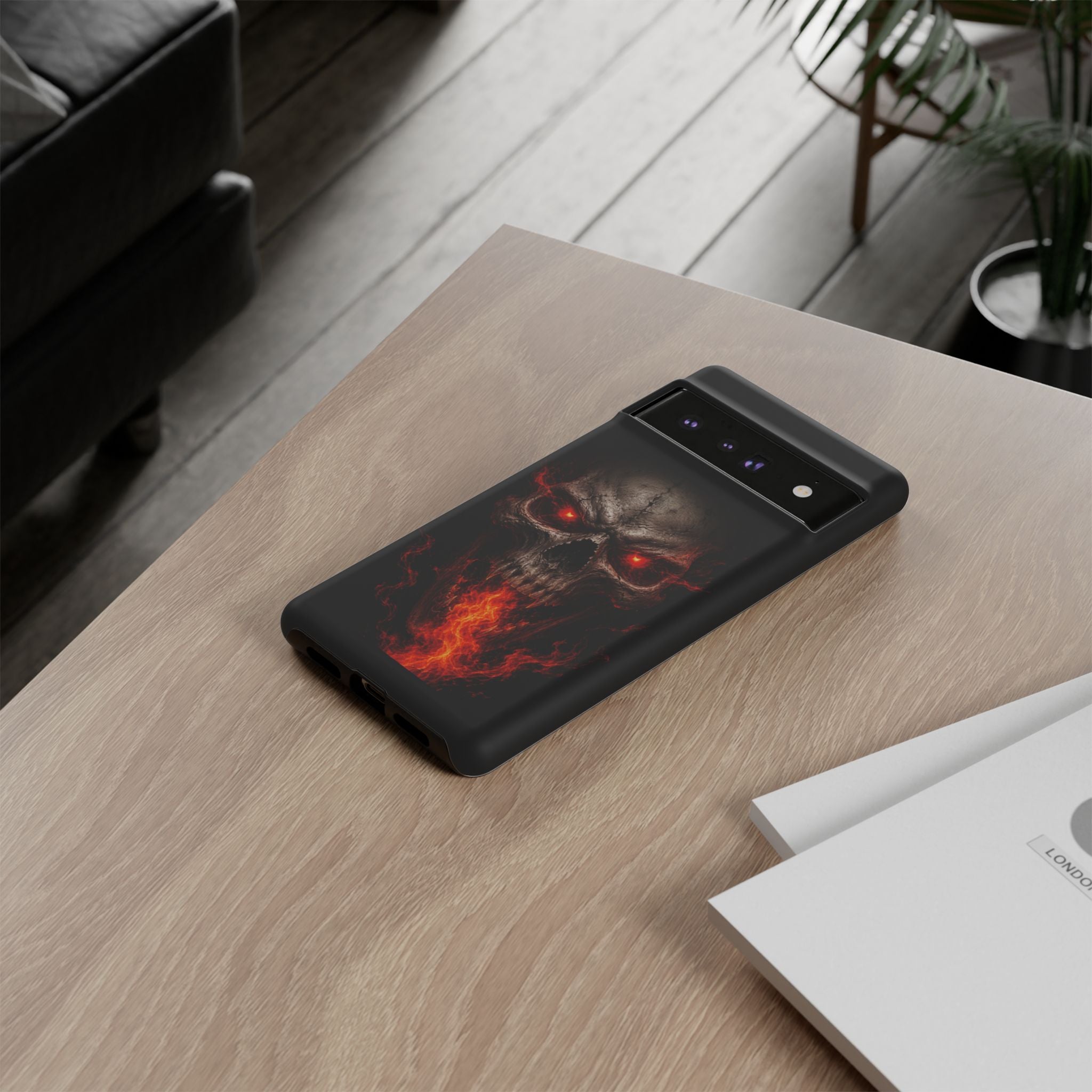 Flaming Skull Tough Case — Heavy-Duty Phone Case with Red-Eye Skull Design