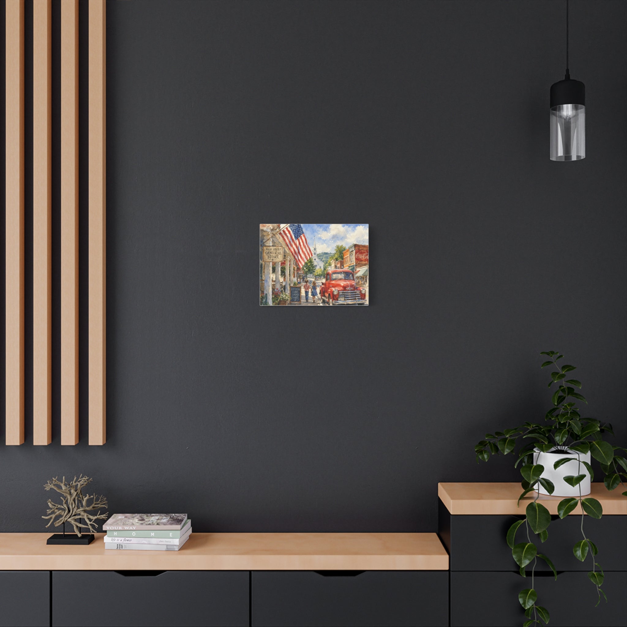 Main Street Americana Canvas Print — Vintage Small Town Scene
