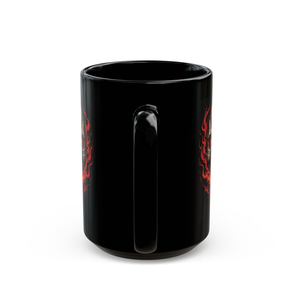 Flaming Skull Black Mug — Horror Skull Coffee Cup with Fiery Eyes (11oz/15oz)