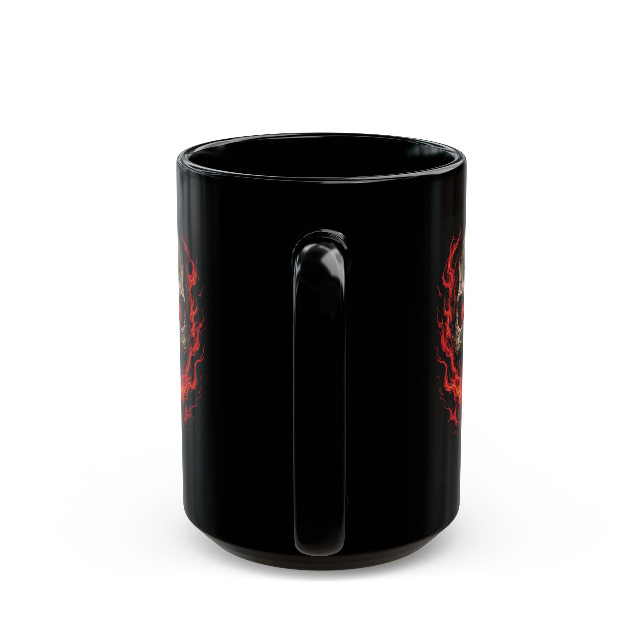 Flaming Skull Black Mug — Horror Skull Coffee Cup with Fiery Eyes (11oz/15oz)