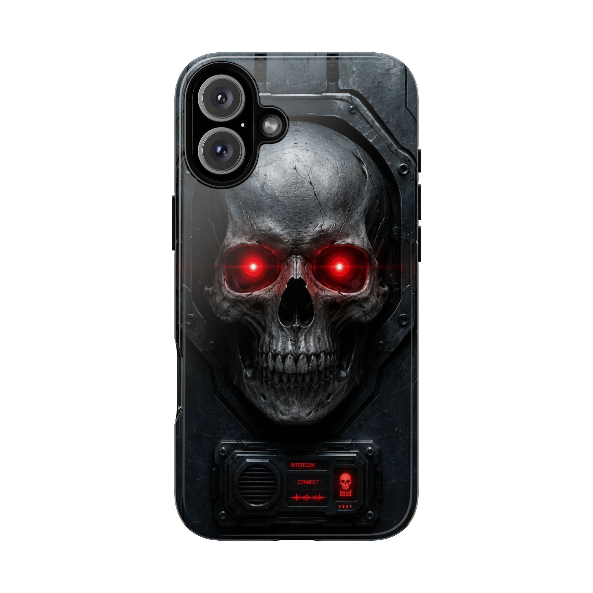 Skull Sentinel Phone Case — Red-Eyed Tactical Skull Protective Case