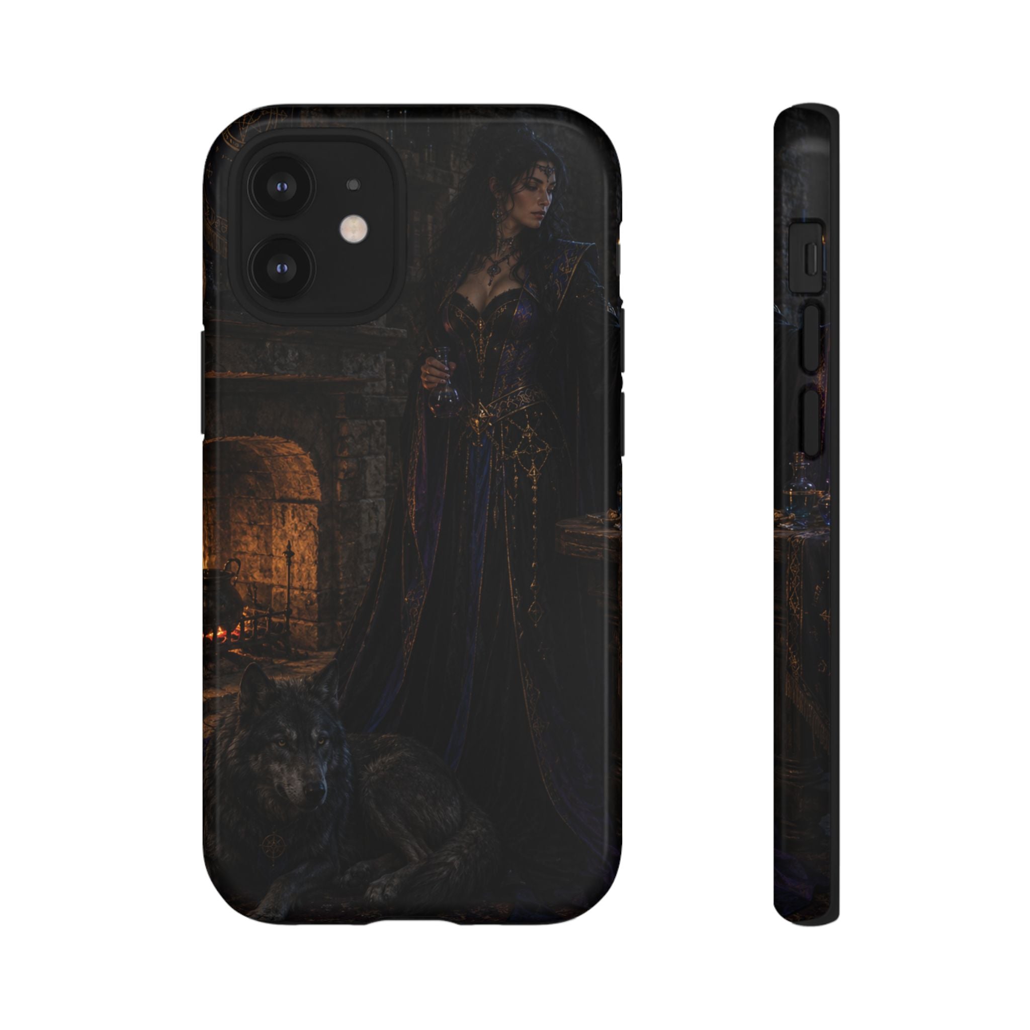 Gothic Witch Phone Case — Dark Fantasy Wolf & Fireplace Tough Case