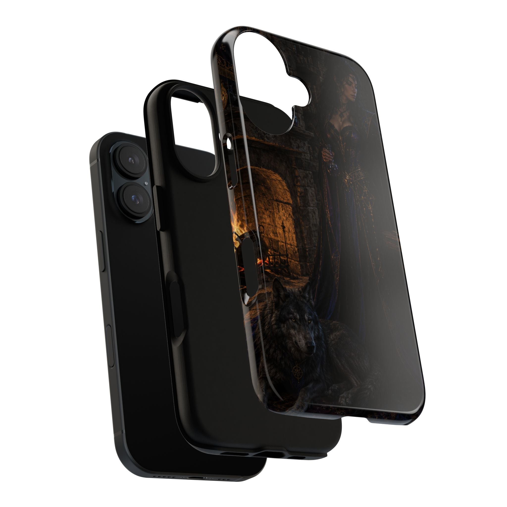 Gothic Witch Phone Case — Dark Fantasy Wolf & Fireplace Tough Case