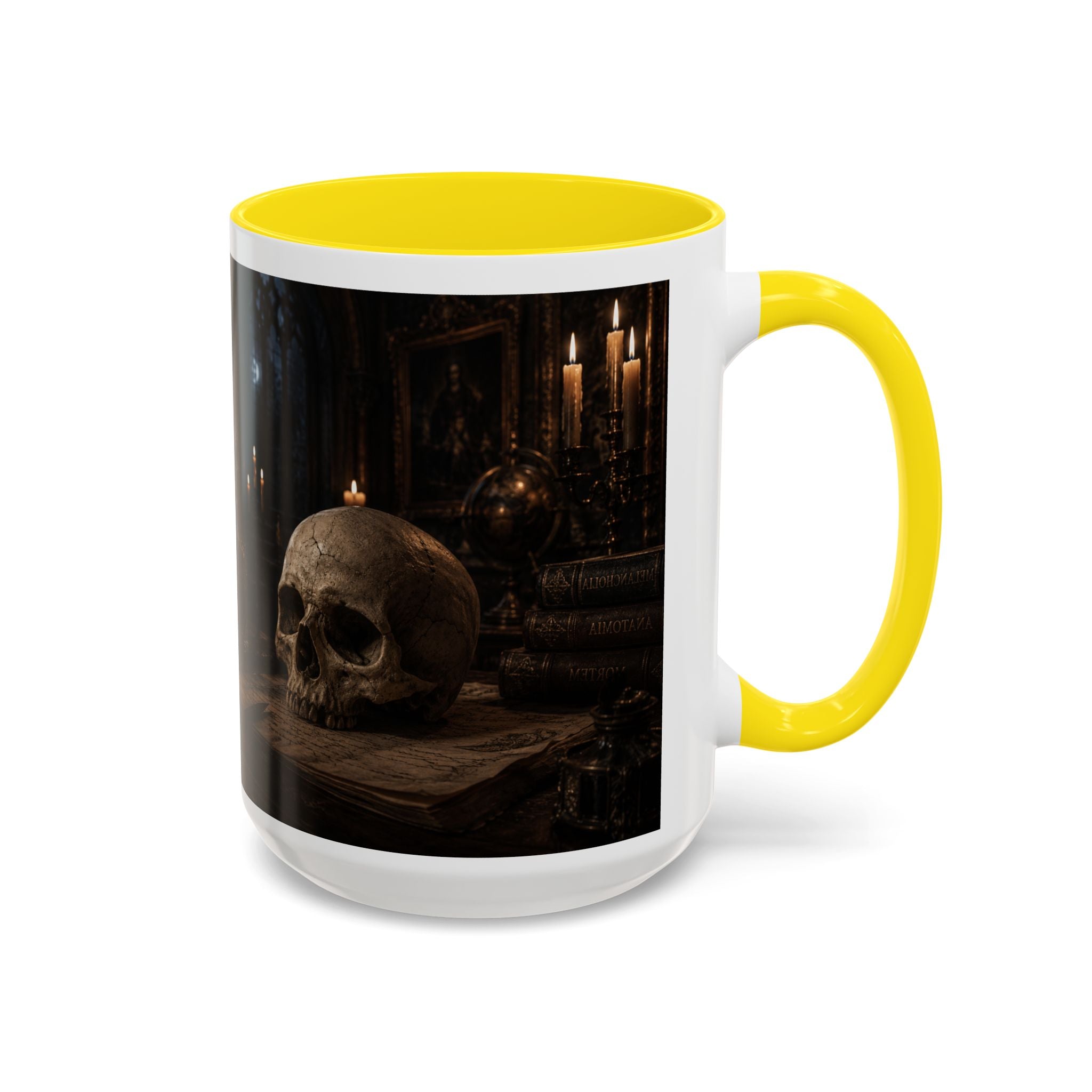 Gothic Skull Coffee Mug — Candlelit Occult Library Accent Mug (11/15oz)