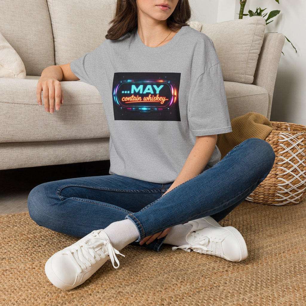 May Contain Whiskey T-Shirt – Funny Neon Retro Graphic Tee for Whiskey Lovers