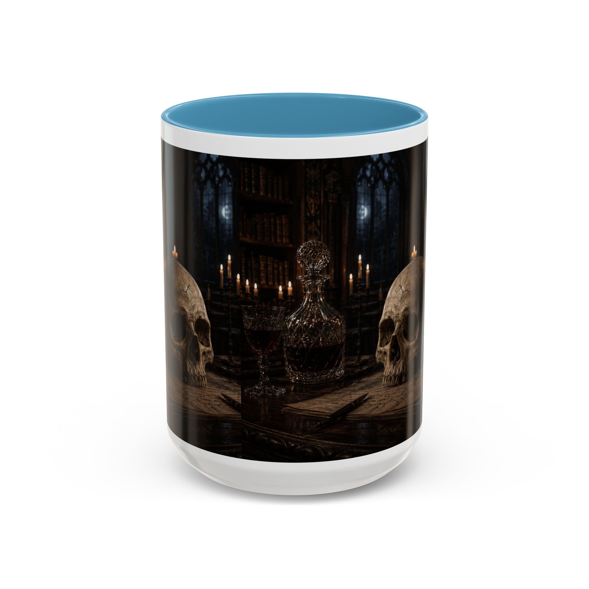 Gothic Skull Coffee Mug — Candlelit Occult Library Accent Mug (11/15oz)