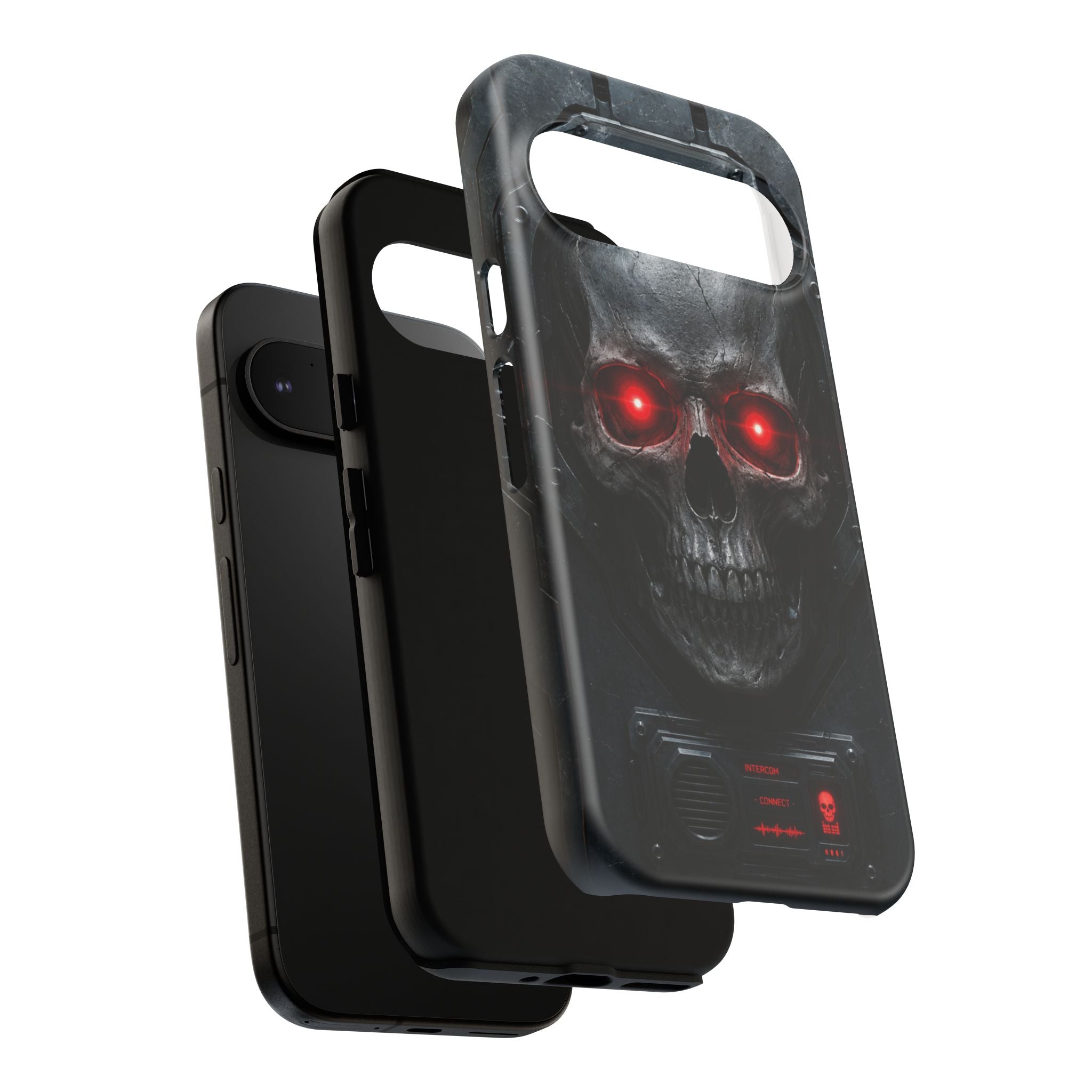 Skull Sentinel Phone Case — Red-Eyed Tactical Skull Protective Case
