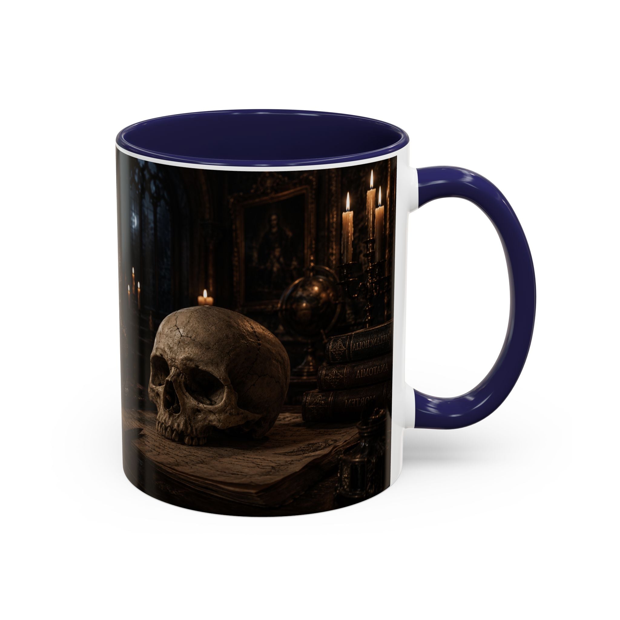 Gothic Skull Coffee Mug — Candlelit Occult Library Accent Mug (11/15oz)
