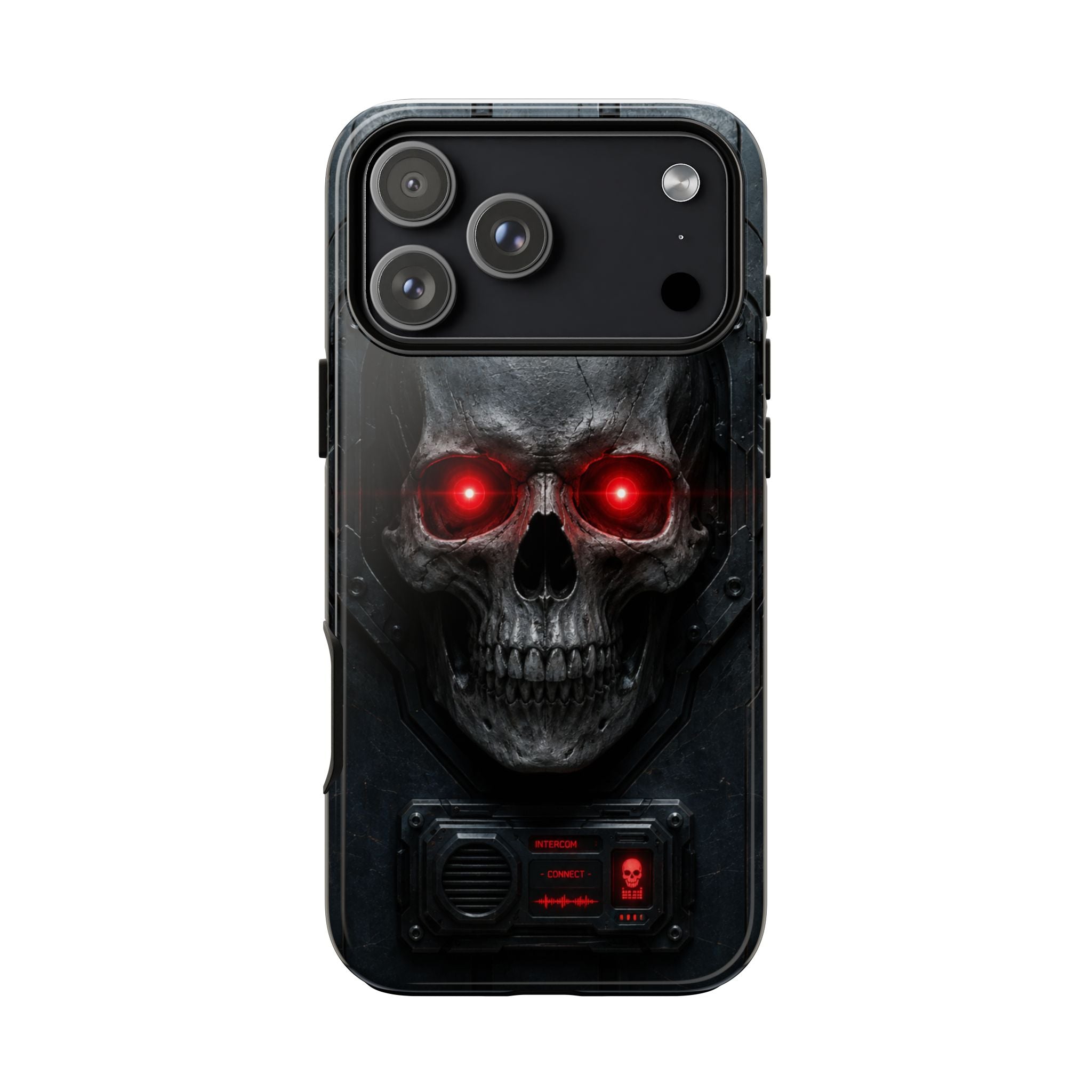 Skull Sentinel Phone Case — Red-Eyed Tactical Skull Protective Case