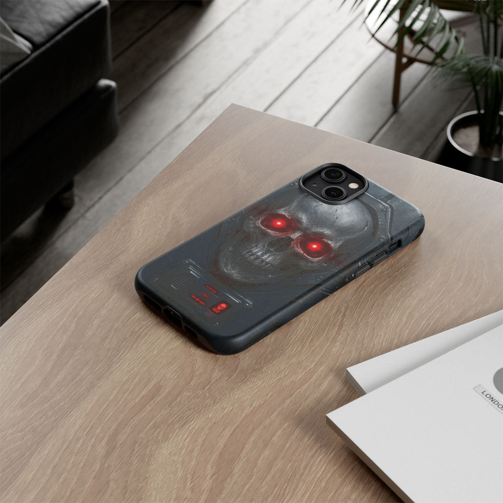 Skull Sentinel Phone Case — Red-Eyed Tactical Skull Protective Case