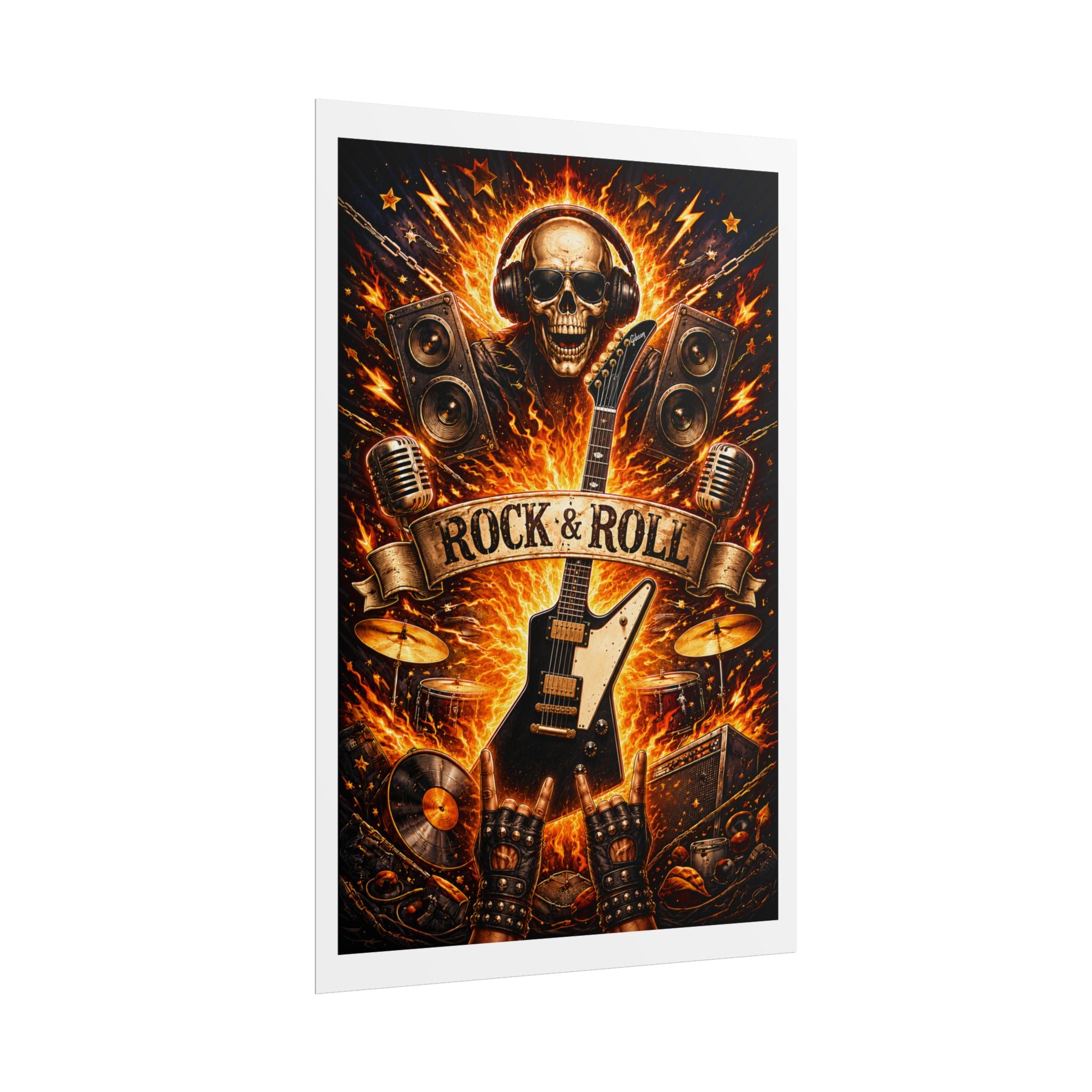 Rock & Roll Skull Guitar Poster — Rolled Music Wall Art