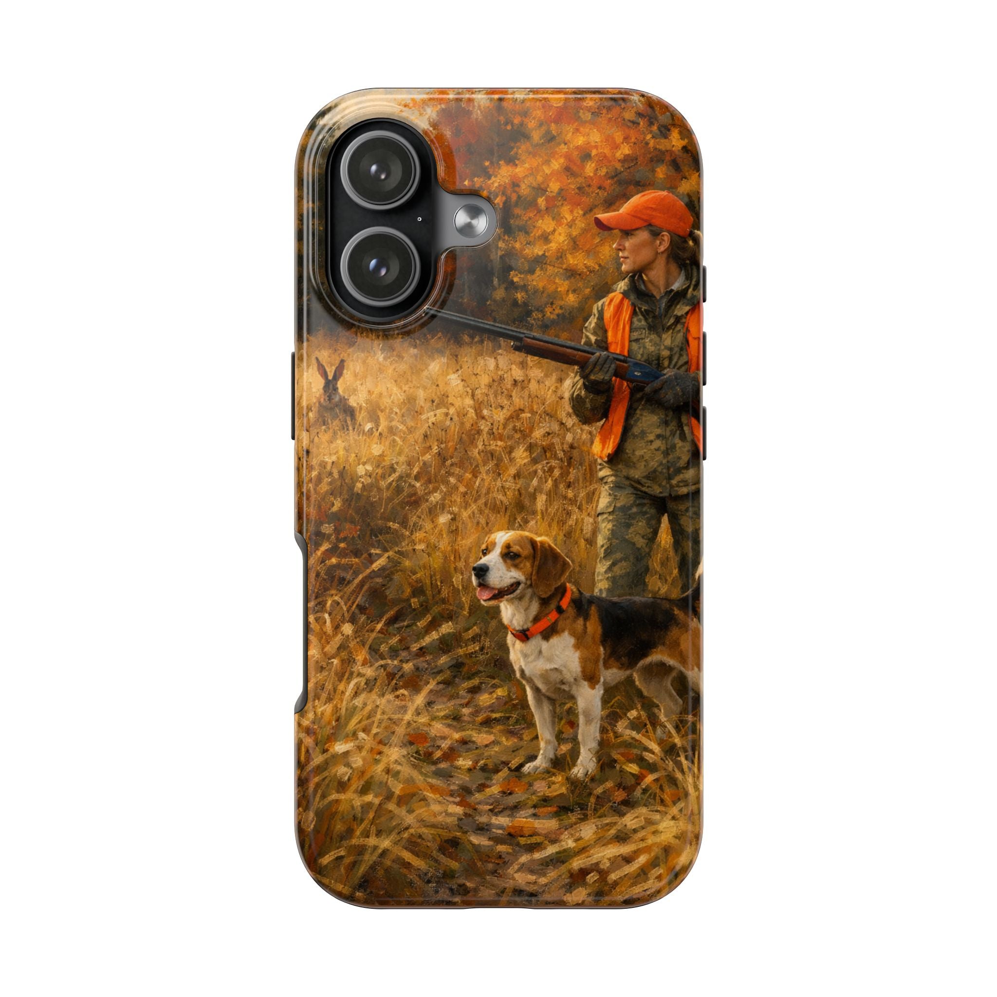 Hunting Scene Tough Phone Case — Hunter & Beagle Autumn Field Protective Cover