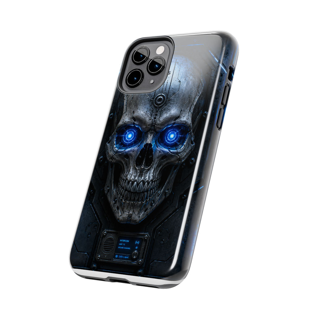 Cyber Skull Tough Phone Case — Blue LED Scary Robot Skull iPhone Case