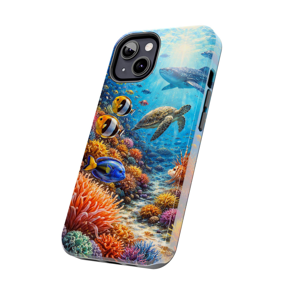 Ocean Reef Tough Phone Case — Colorful Sea Turtle & Tropical Fish Design