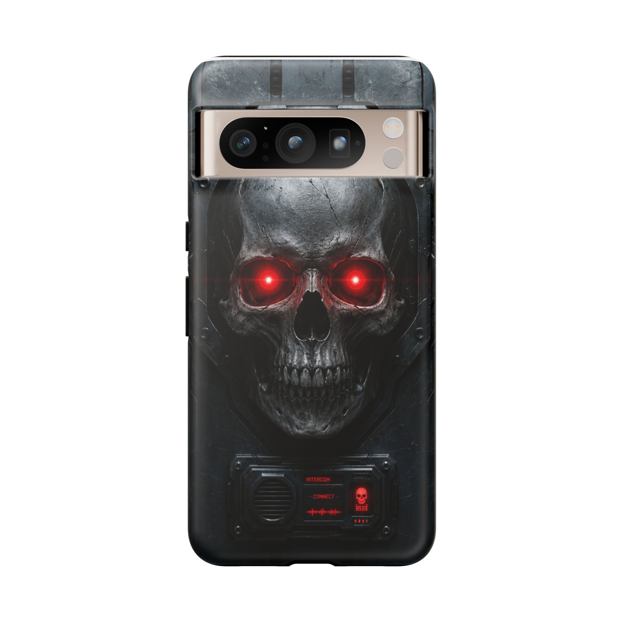 Skull Sentinel Phone Case — Red-Eyed Tactical Skull Protective Case