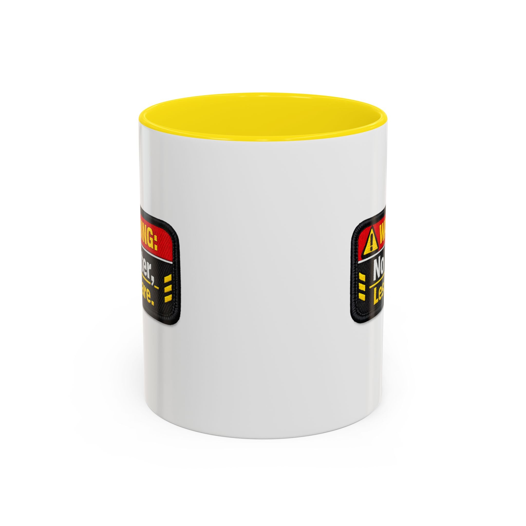 Coffee Mug — "Warning: No Filter, Less Care" Accent Ceramic Mug