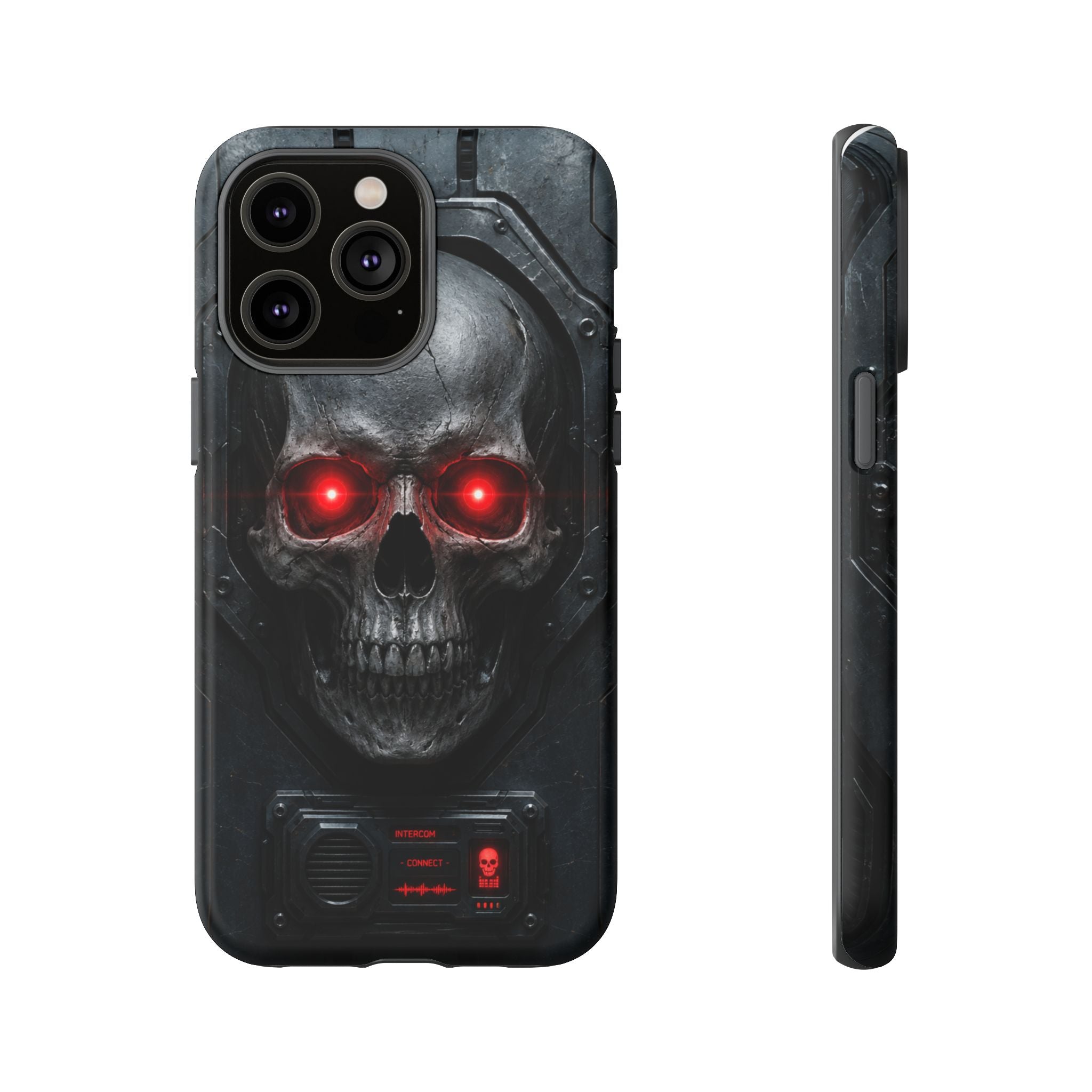 Skull Sentinel Phone Case — Red-Eyed Tactical Skull Protective Case