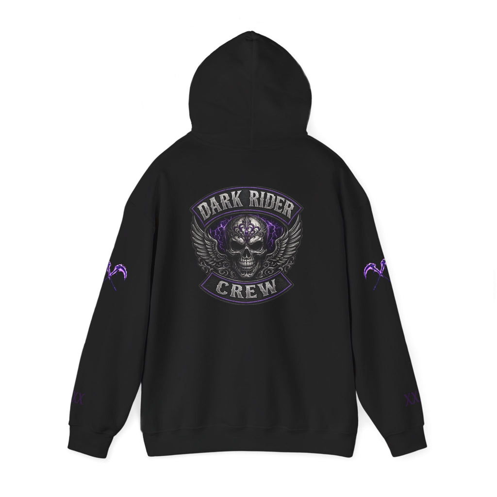 Premium Dark Rider Crew Hoodie — Purple Skull Motorcycle Biker Pullover