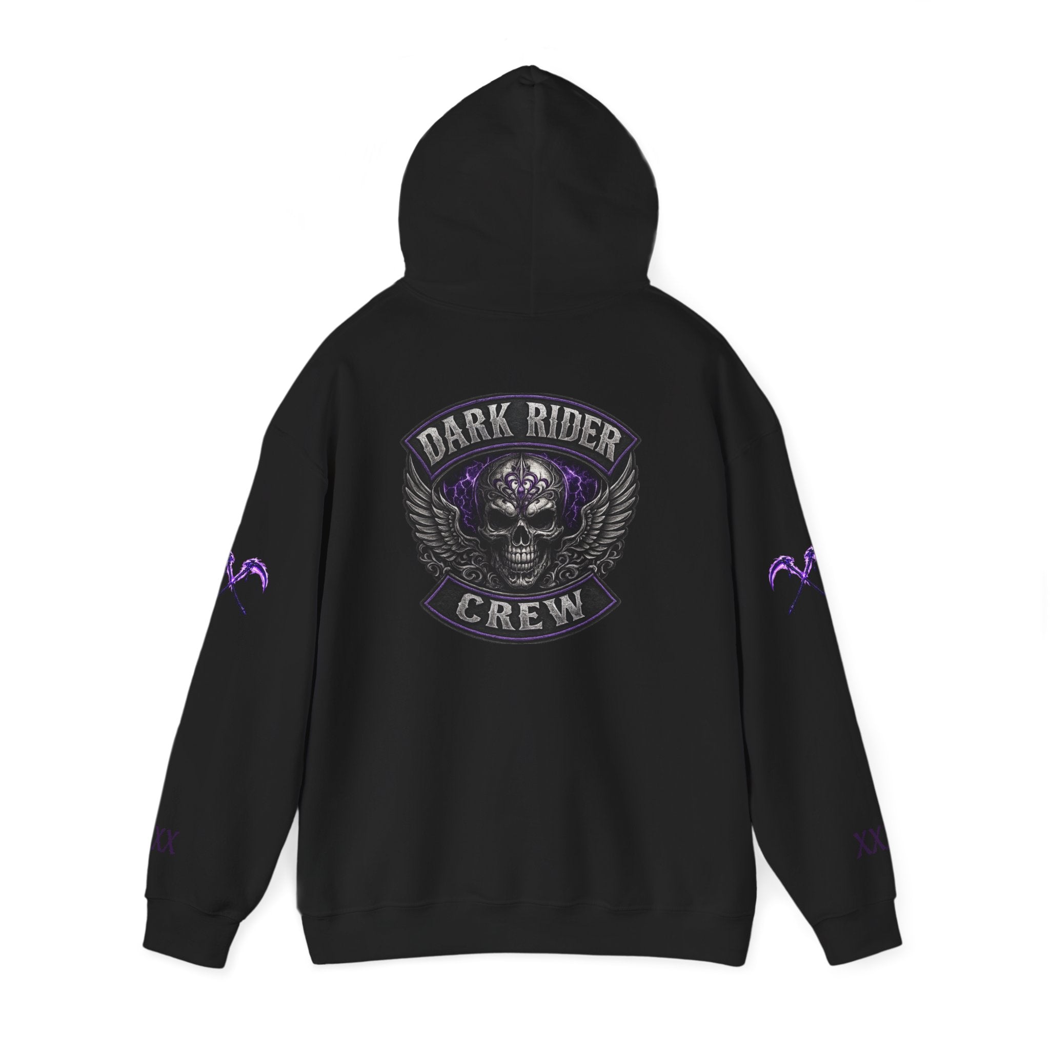 Premium Dark Rider Crew Hoodie — Purple Skull Motorcycle Biker Pullover
