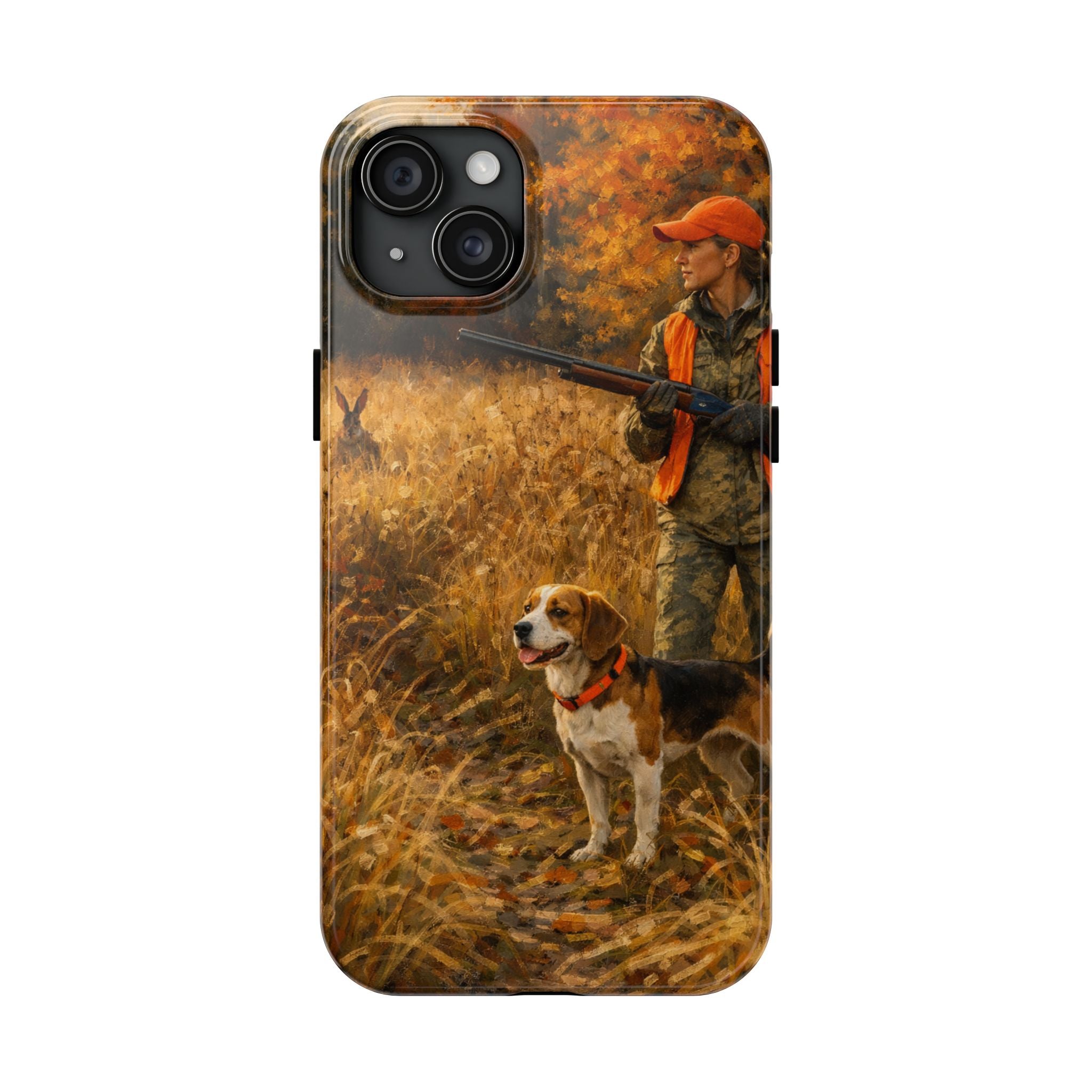 Hunting Scene Tough Phone Case — Hunter & Beagle Autumn Field Protective Cover