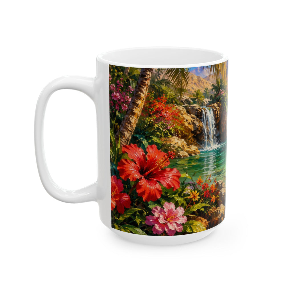 Tropical Paradise Ceramic Mug — Scenic Island Beach Sunset (11oz & 15oz)