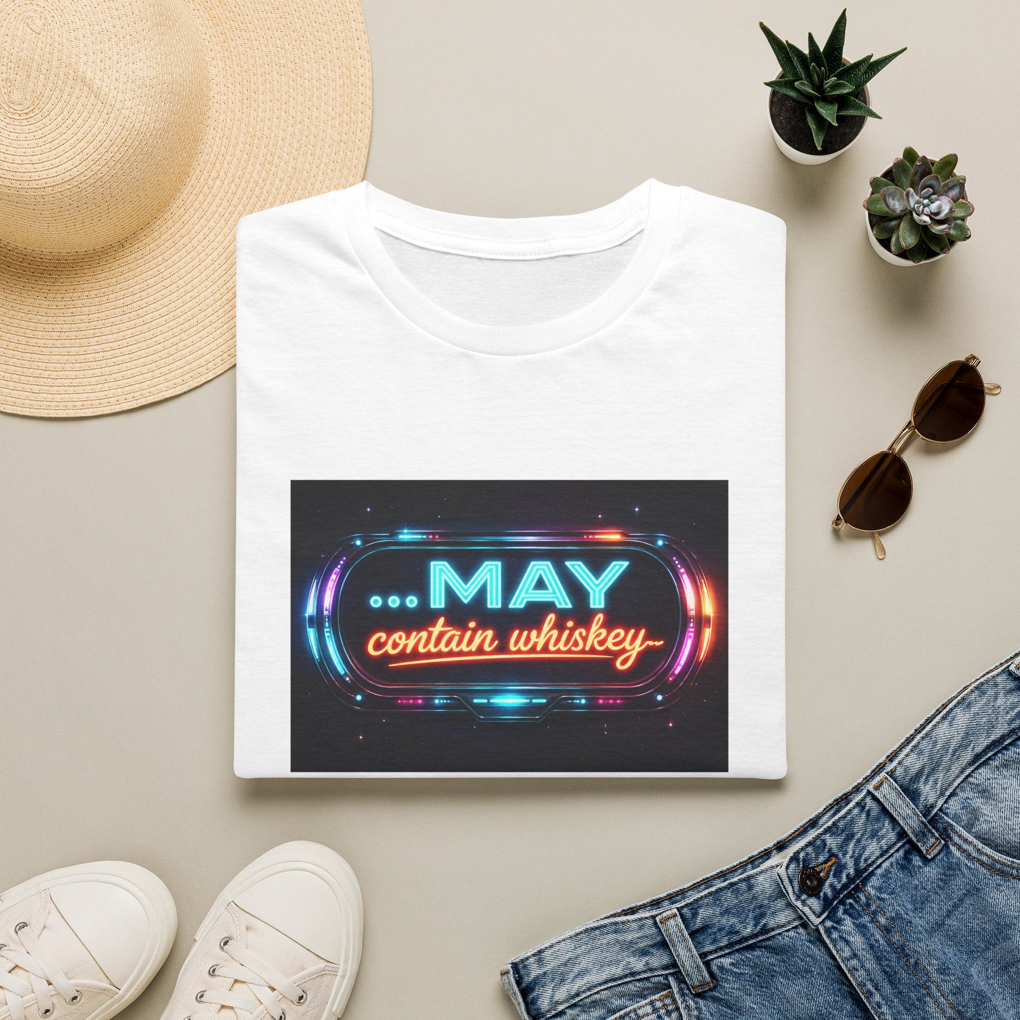 May Contain Whiskey T-Shirt – Funny Neon Retro Graphic Tee for Whiskey Lovers