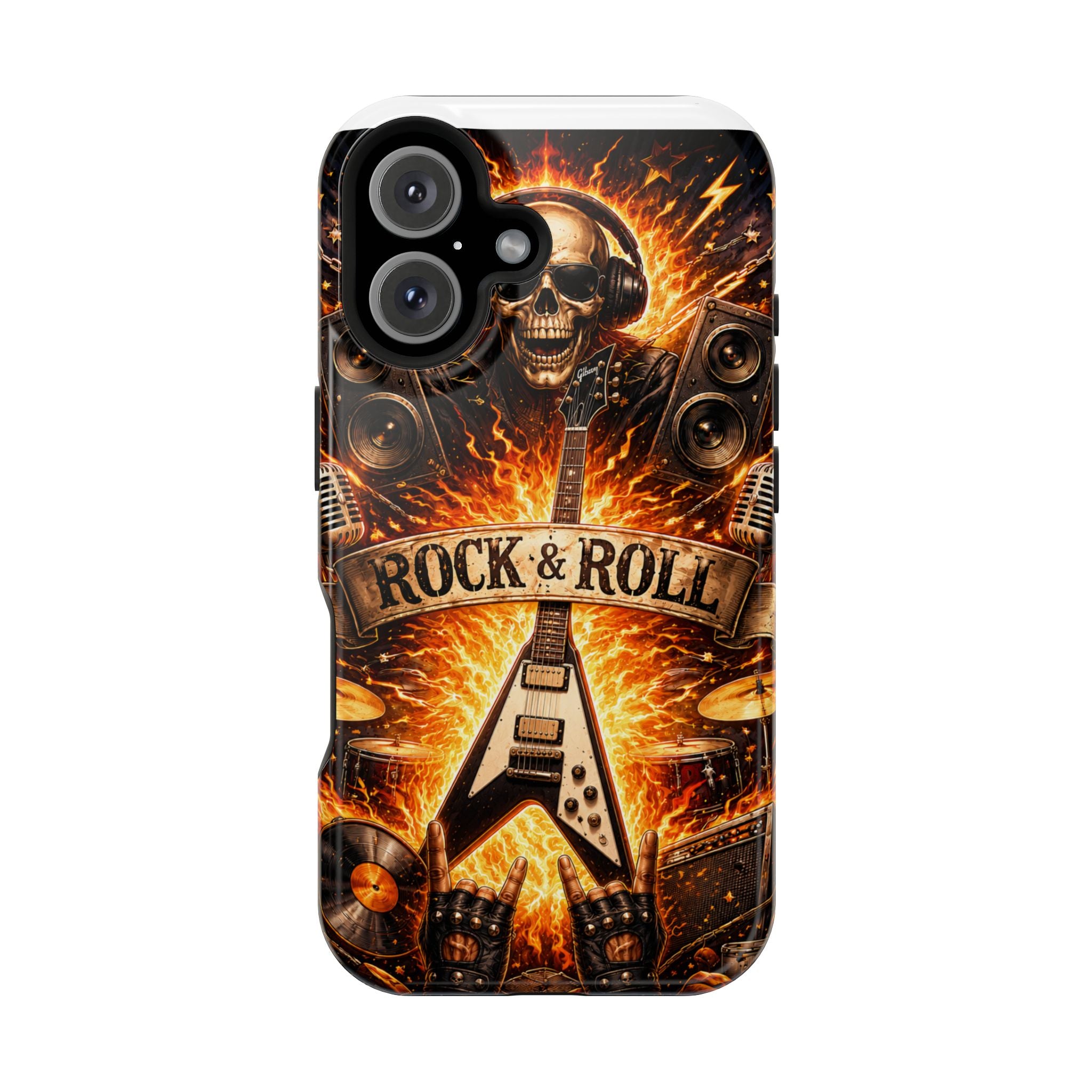 Rock & Roll Skull Guitar Phone Case — Magnetic Impact-Resistant