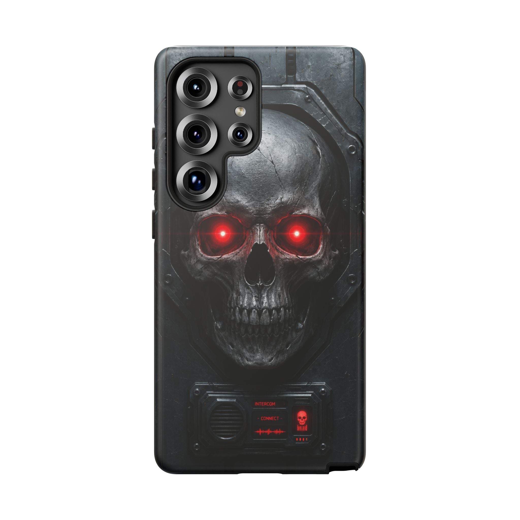 Skull Sentinel Phone Case — Red-Eyed Tactical Skull Protective Case