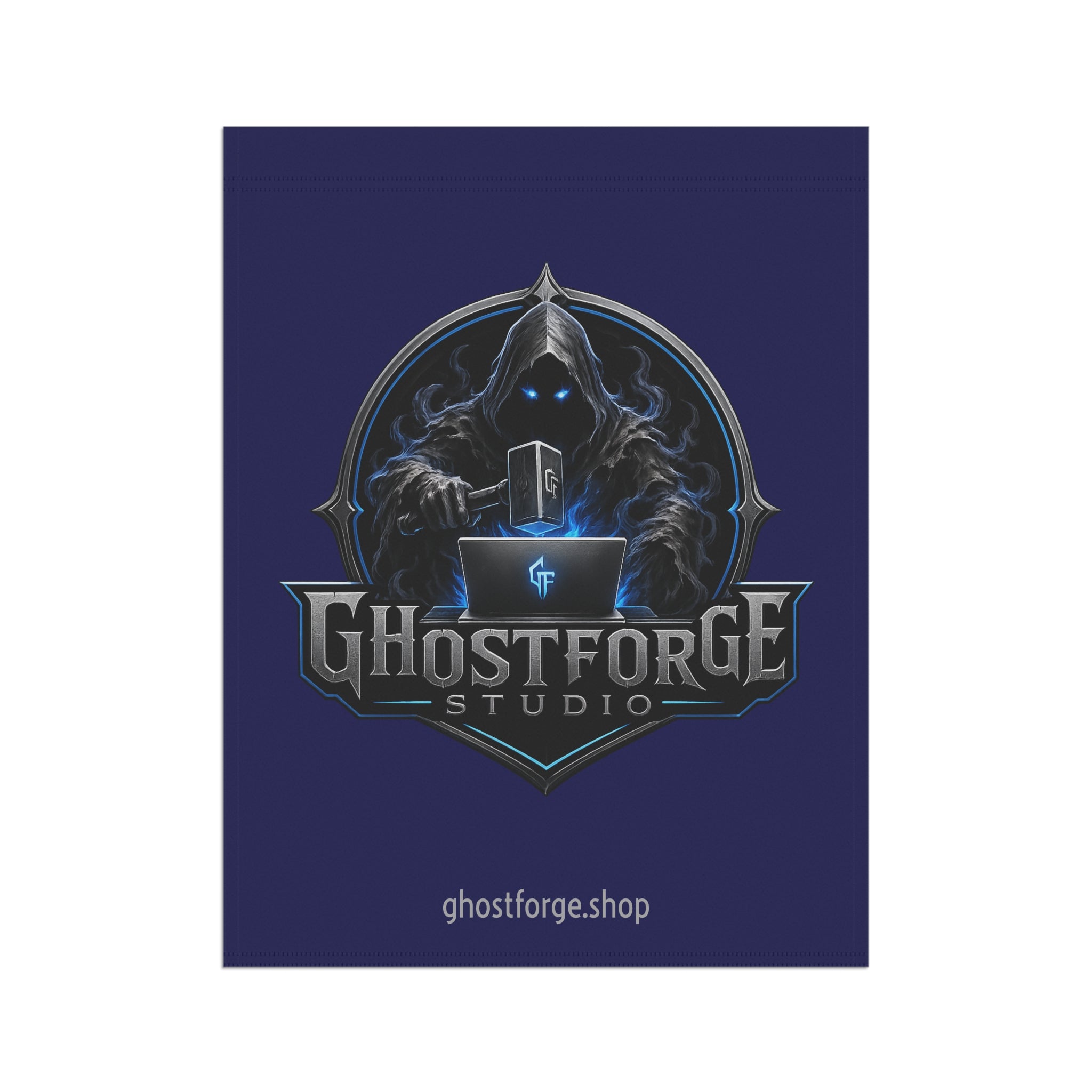 Ghostforge Studio Garden Flag — Dark Hooded Logo House Banner