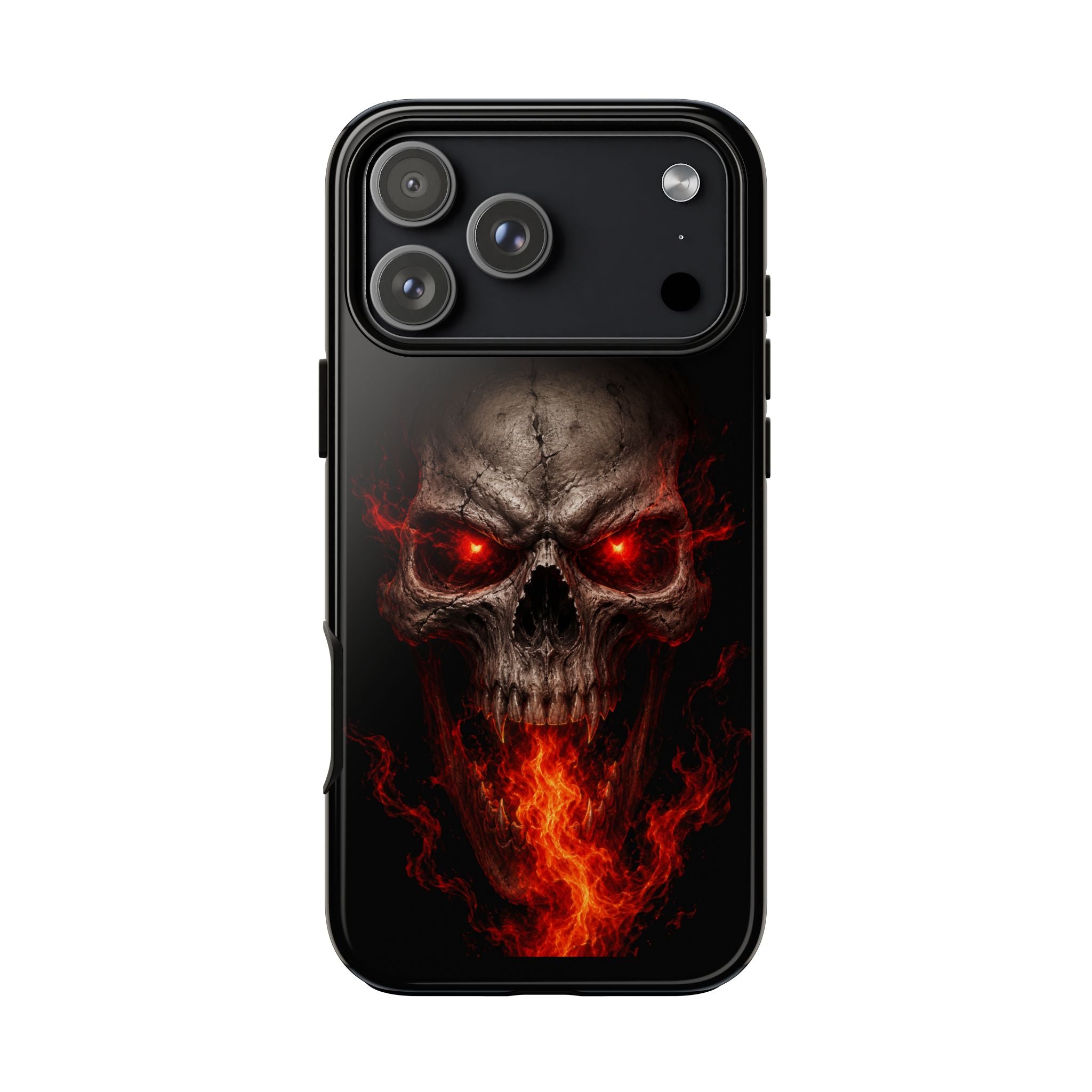 Flaming Skull Tough Case — Heavy-Duty Phone Case with Red-Eye Skull Design