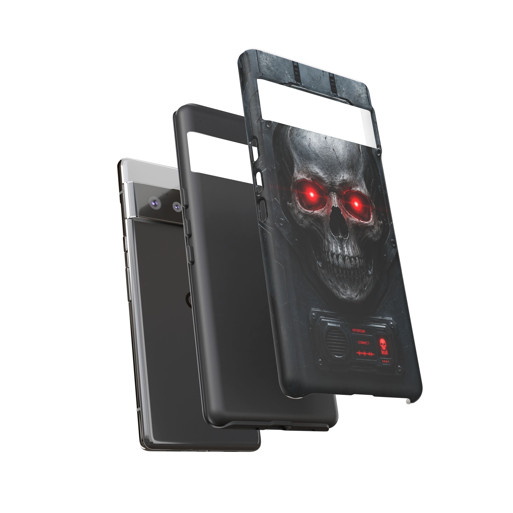 Skull Sentinel Phone Case — Red-Eyed Tactical Skull Protective Case