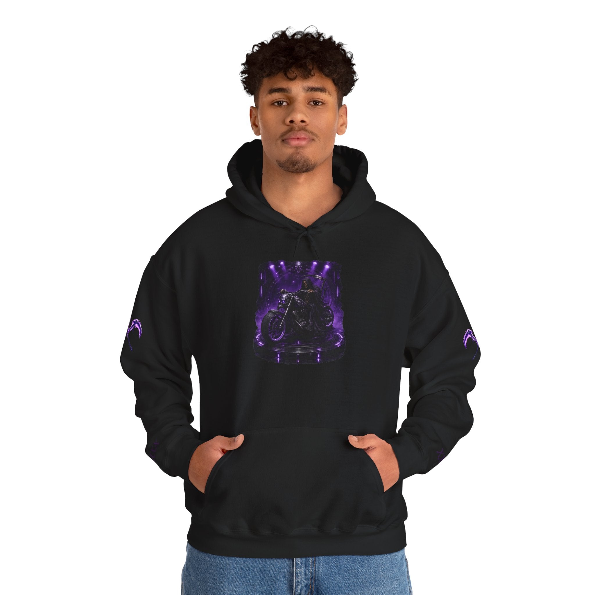 Premium Dark Rider Crew Hoodie — Purple Skull Motorcycle Biker Pullover