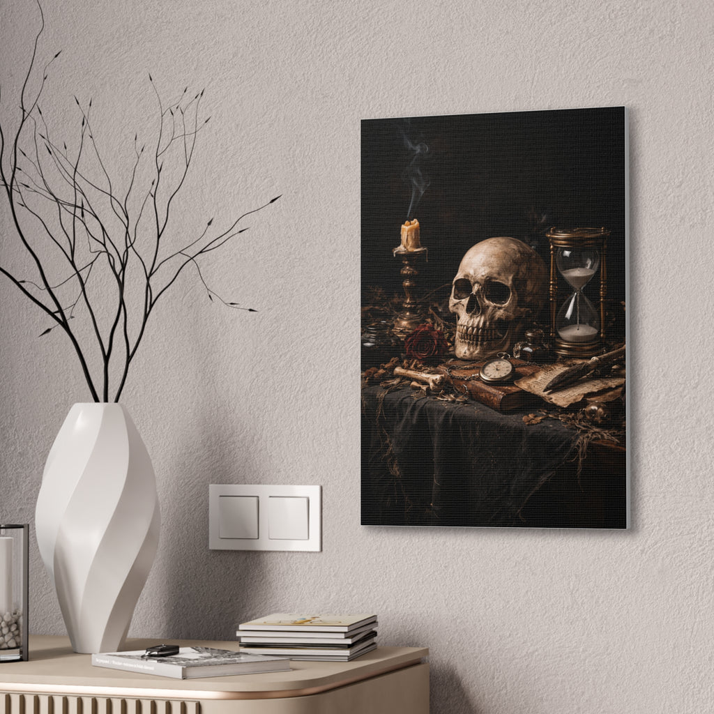 Memento Mori - Still Life Canvas — Skull, Hourglass & Candle Wall Art