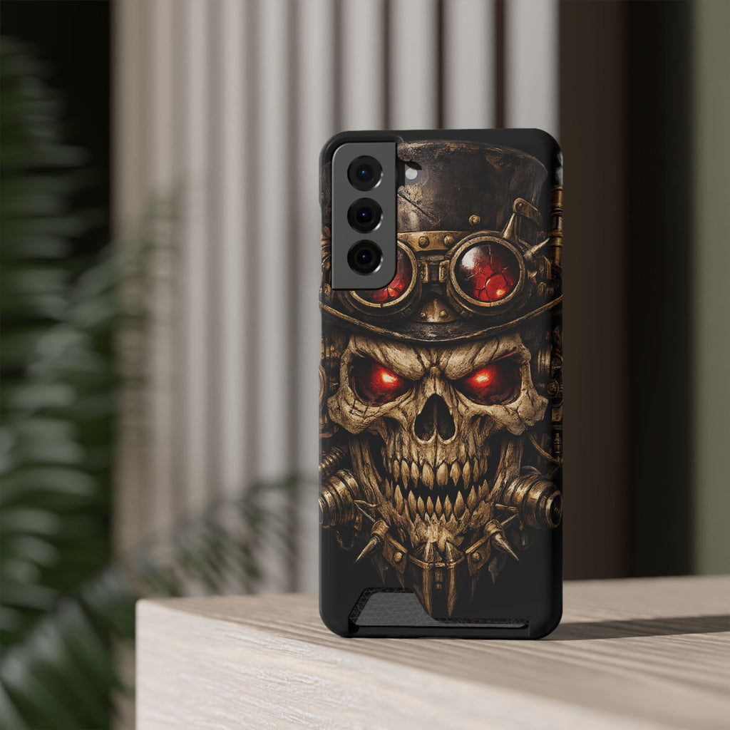 Skull Goggles Card Wallet Phone Case — Steampunk Red-Eye Armor