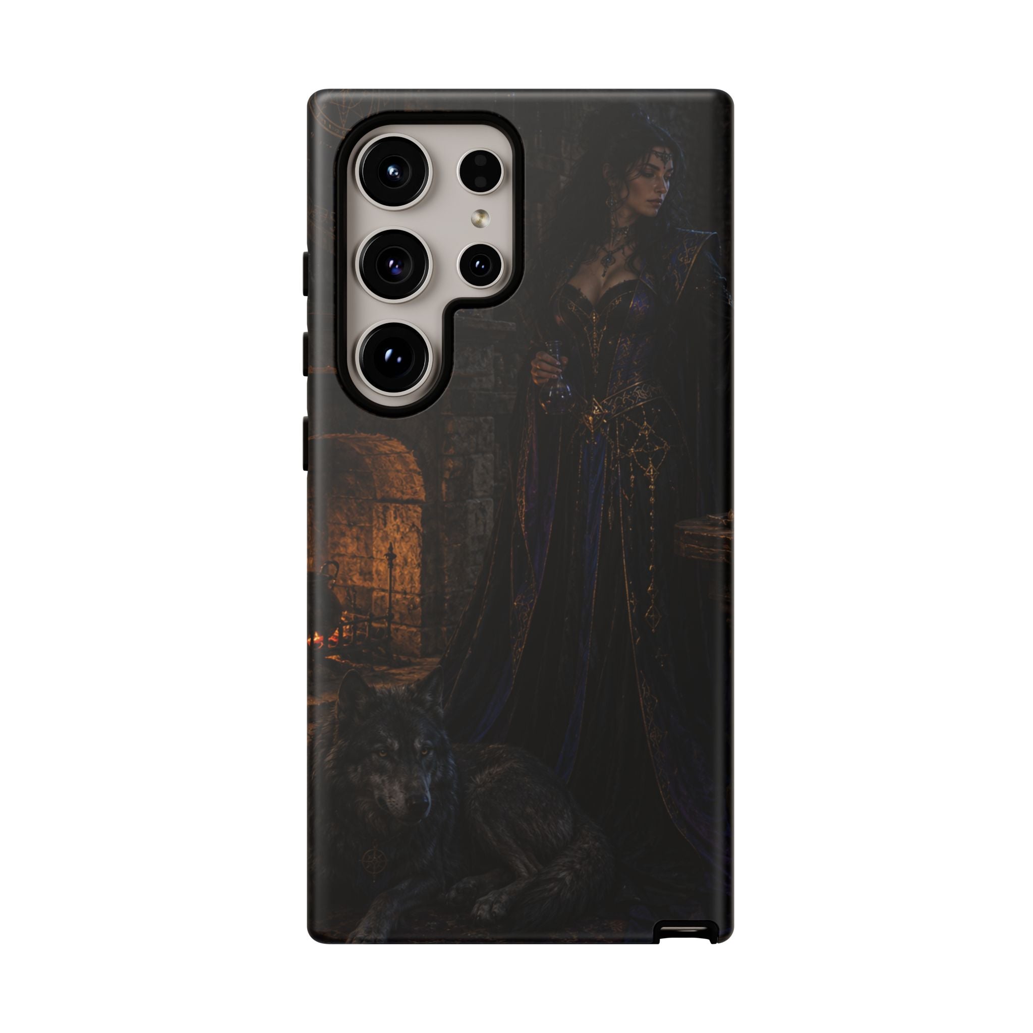 Gothic Witch Phone Case — Dark Fantasy Wolf & Fireplace Tough Case