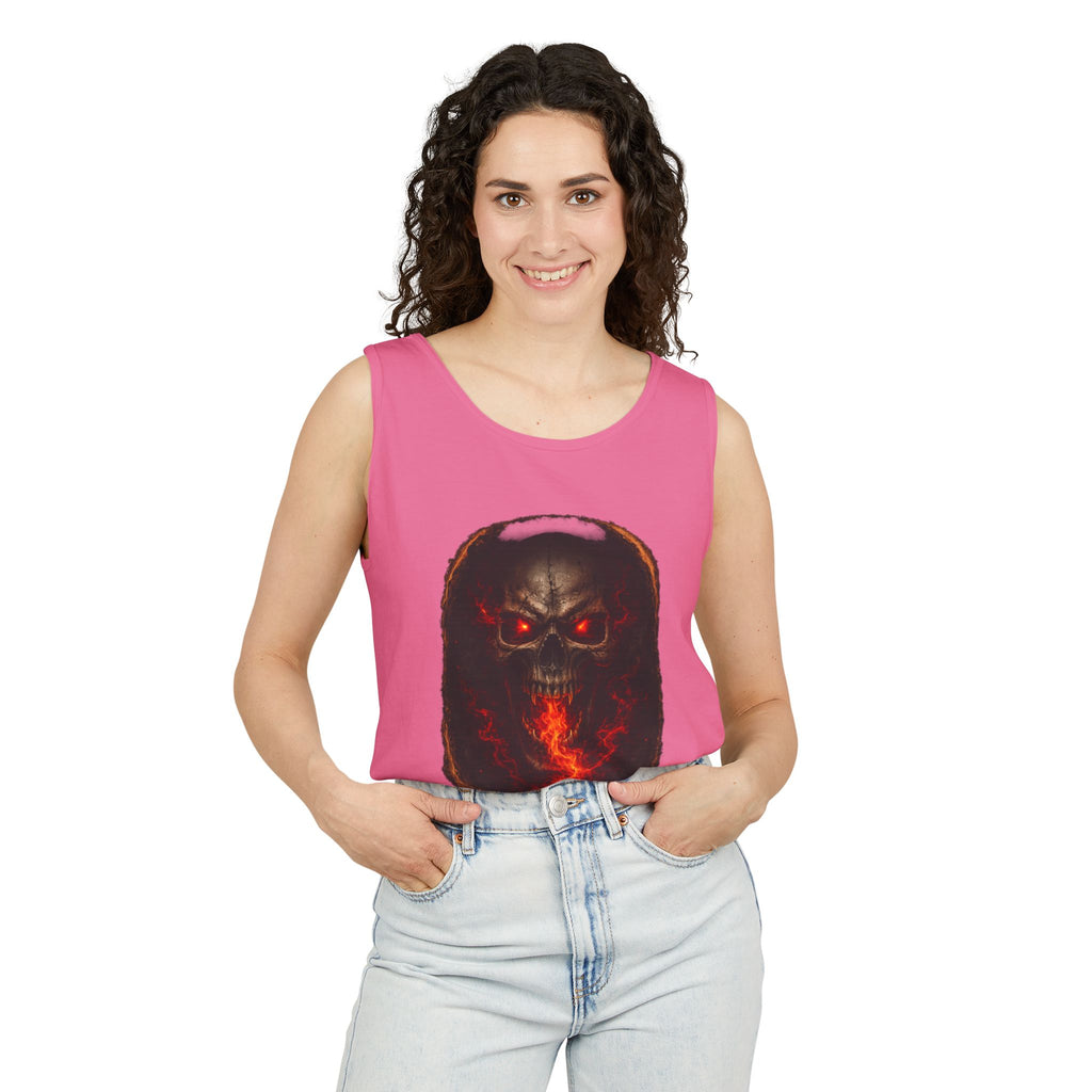 Demon Skull Flame Tank Top — Horror Graphic Summer Tee