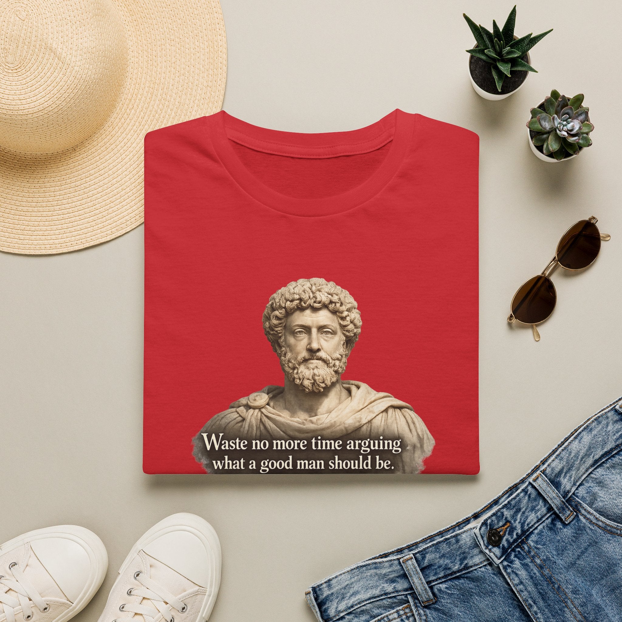 Marcus Aurelius Bust T-Shirt – “Waste No More Time Arguing” Stoic Quote Tee