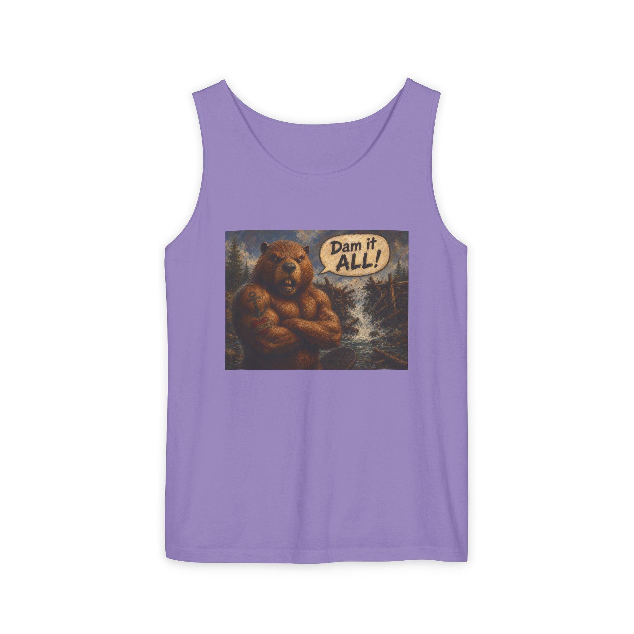 Big Beaver Graphic Tank Top — 'Dam It, All!' Vintage Wilderness Humor