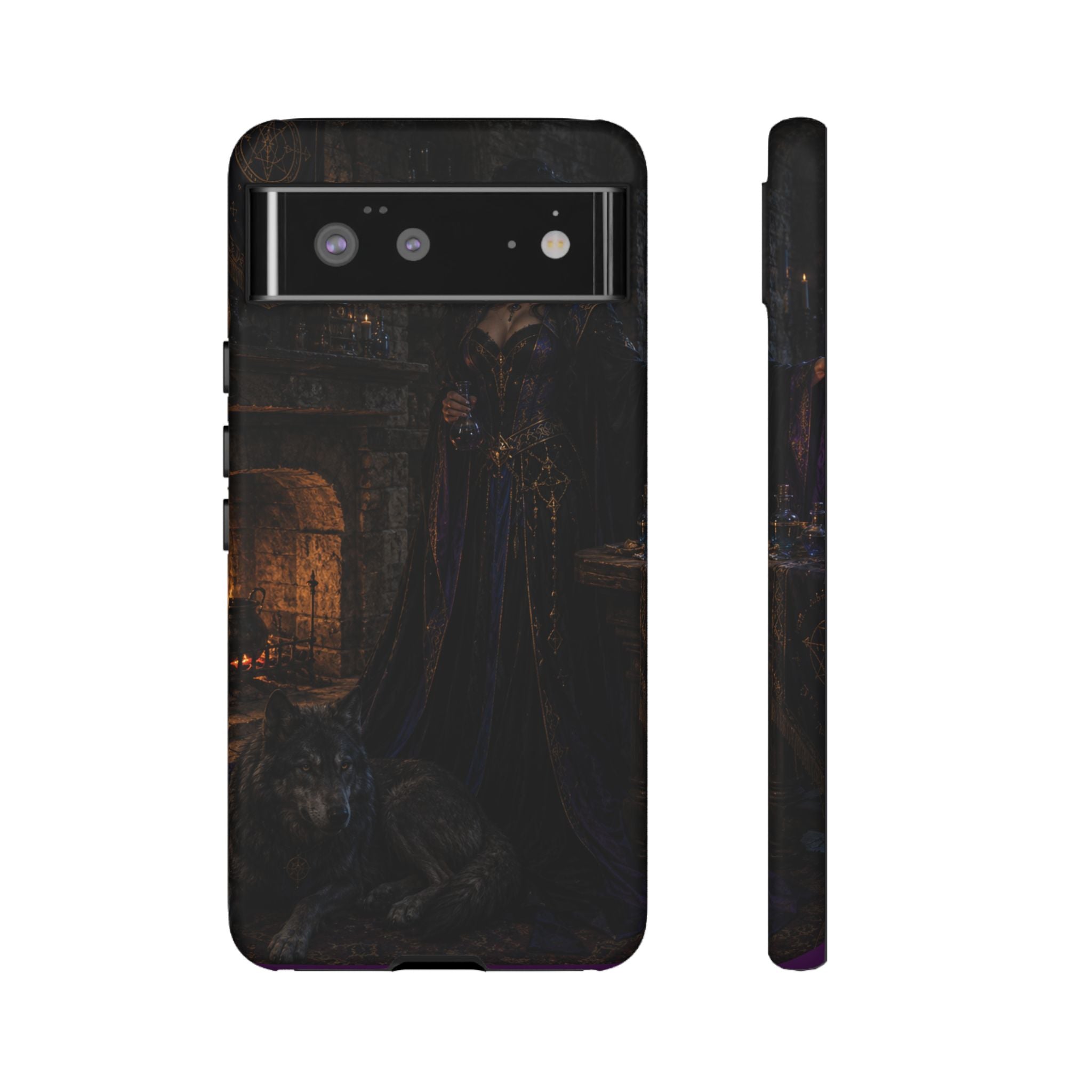Gothic Witch Phone Case — Dark Fantasy Wolf & Fireplace Tough Case