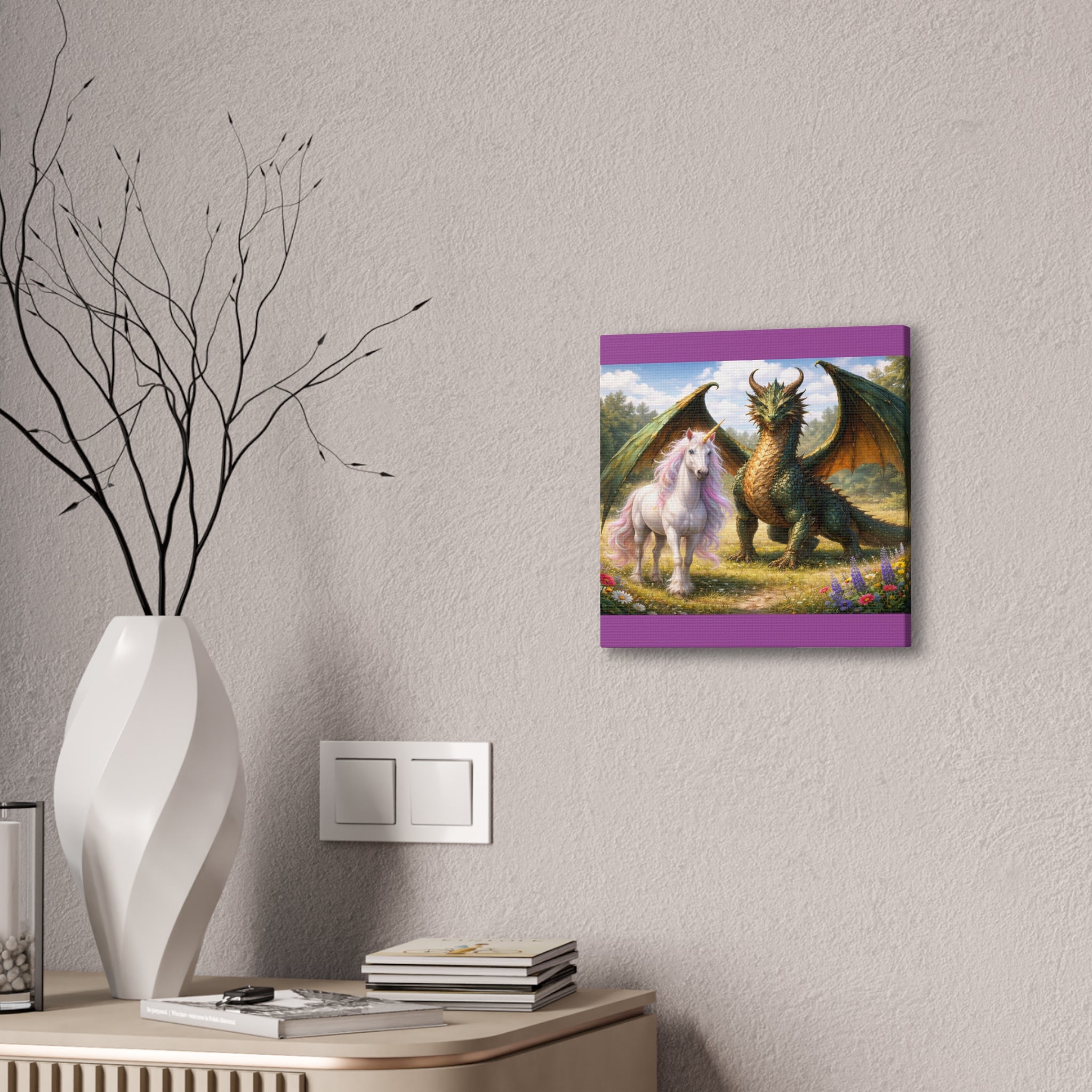 Dragon and Unicorn Canvas Wall Art — Fantasy Creature Print for Nursery, Kids’ Room & Fantasy Decor