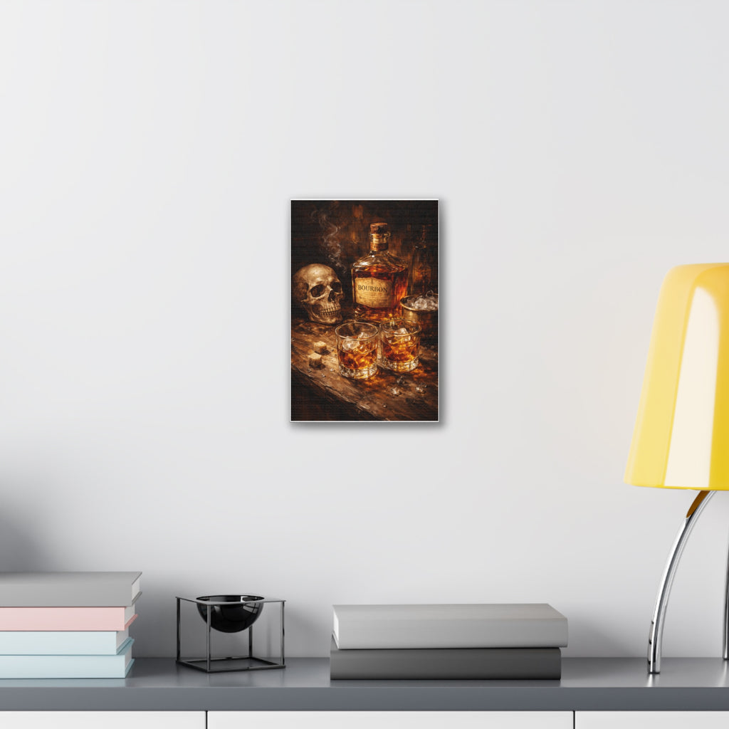Bourbon Still Life Canvas Print — Skull & Whiskey Bar Art
