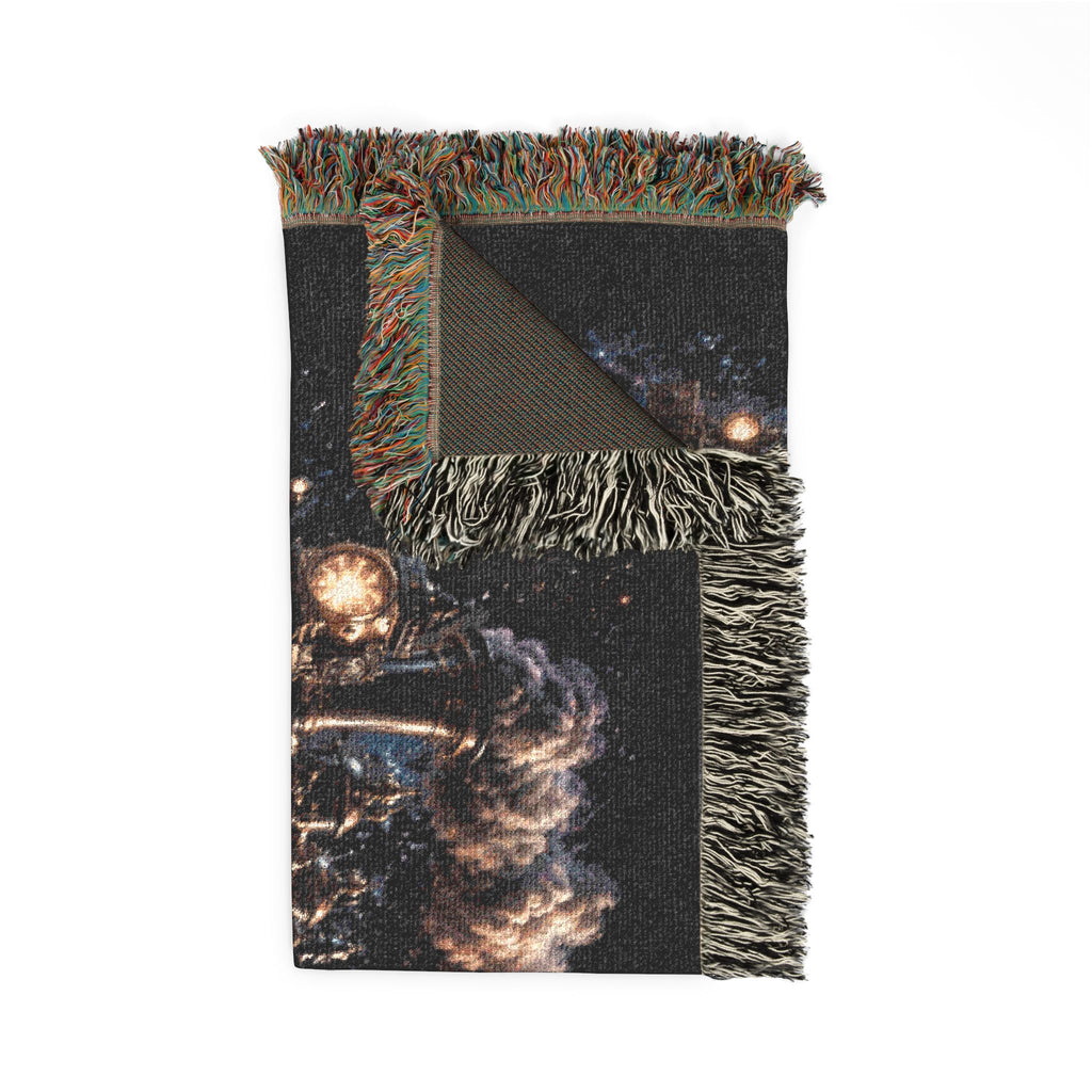 Galaxy Night Train Woven Blanket — Cosmic Steam Engine Throw