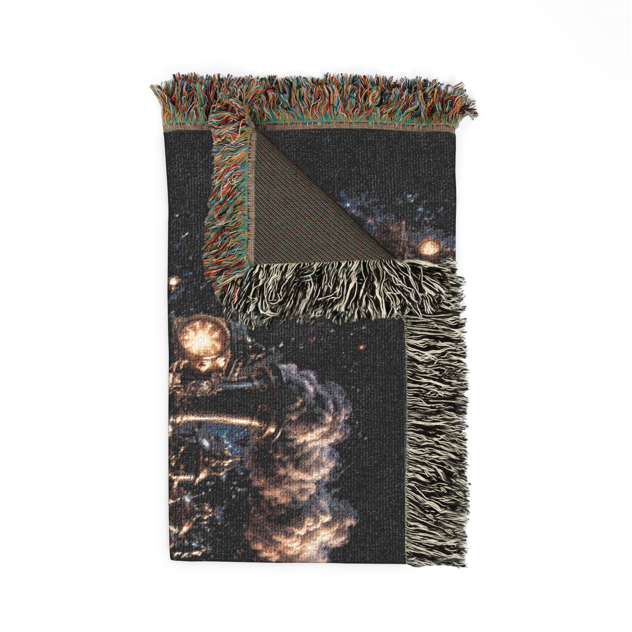 Galaxy Night Train Woven Blanket — Cosmic Steam Engine Throw