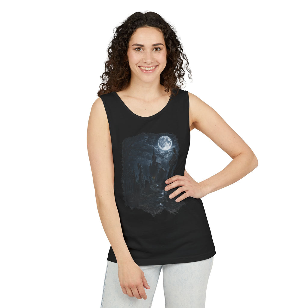 Moonlit Gothic Graveyard Tank Top — Dark Nightscape Graphic Tank
