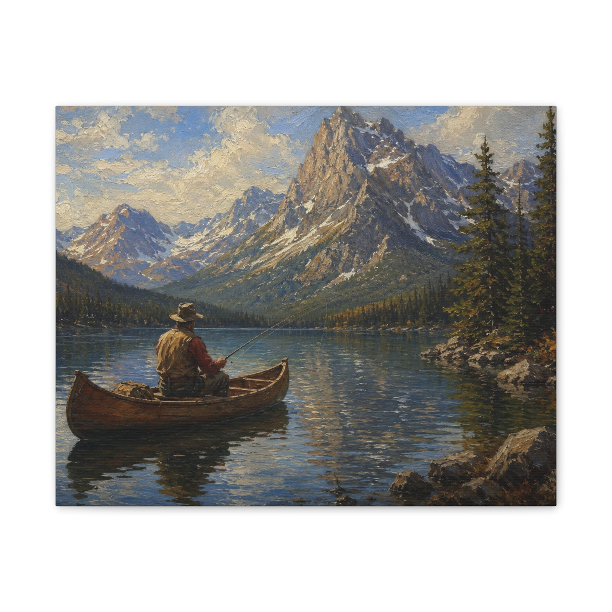 Mountain Lake Canoe Canvas Print