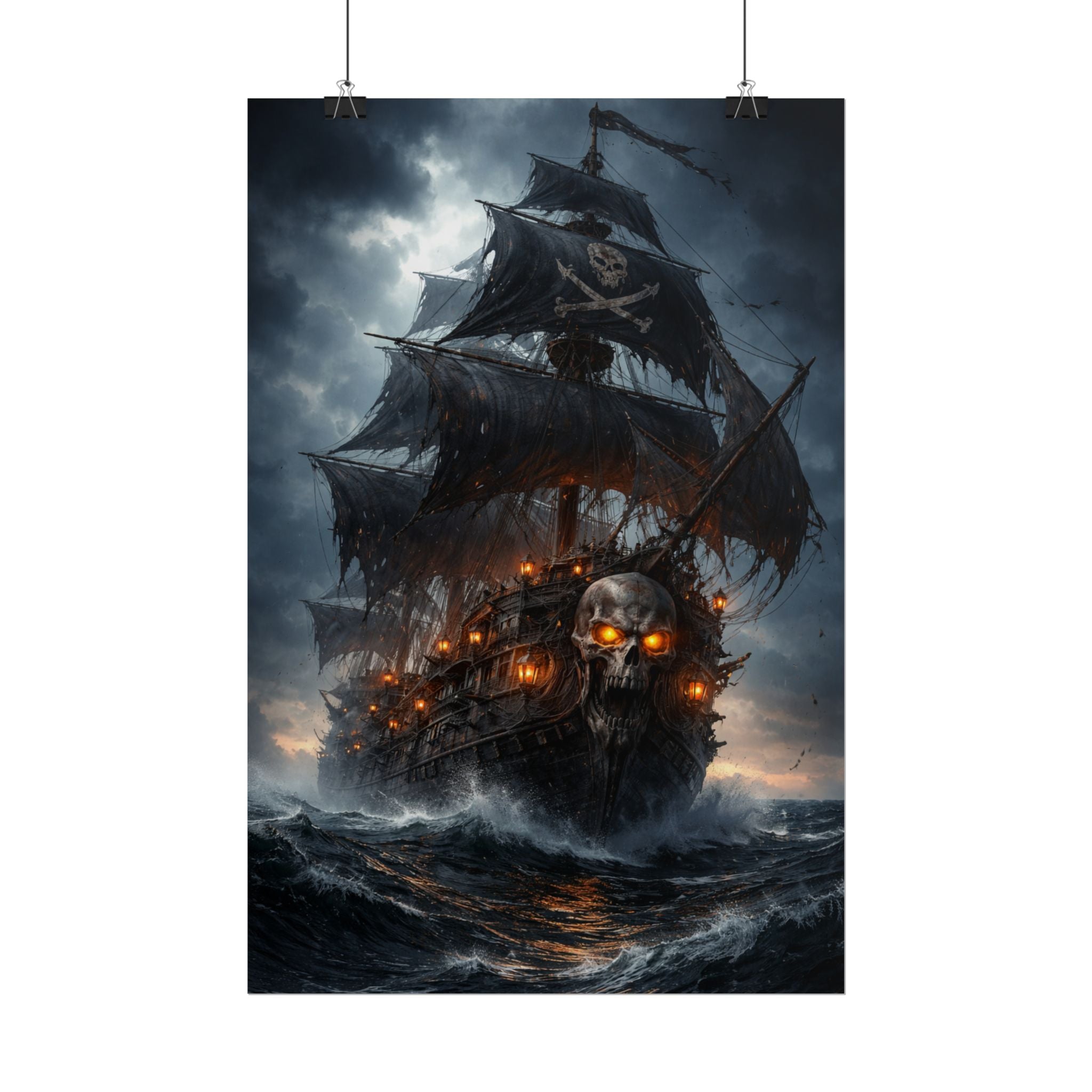 Haunted Pirate Ship Rolled Poster — Dark Skull Ghost Ship Wall Art